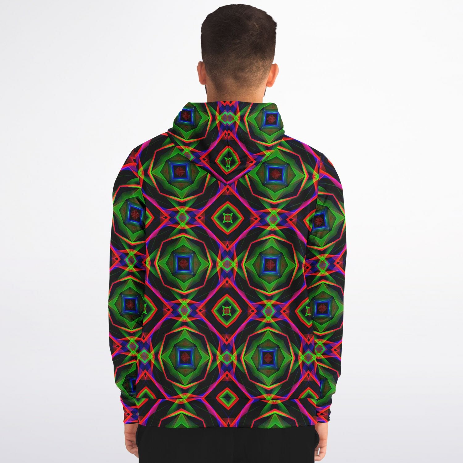 Electric Rainbow on Black Abstract Pattern Zip-Up Hoodie