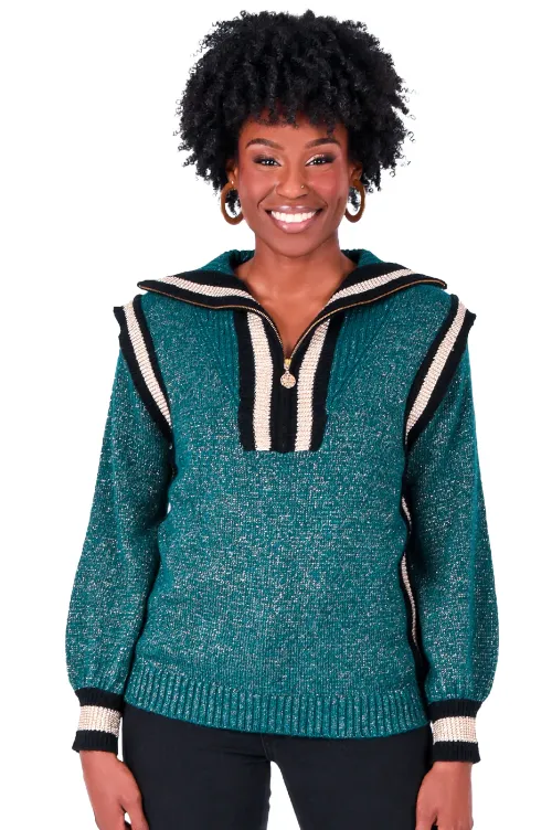 Emily McCarthy Poppy Pullover Sweater in Green Metallic