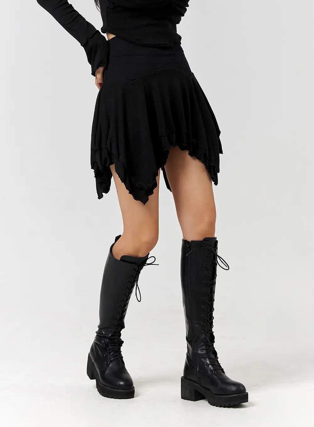 Enchanted Solid Asymmetrical Flowy Mini Skirt CD328