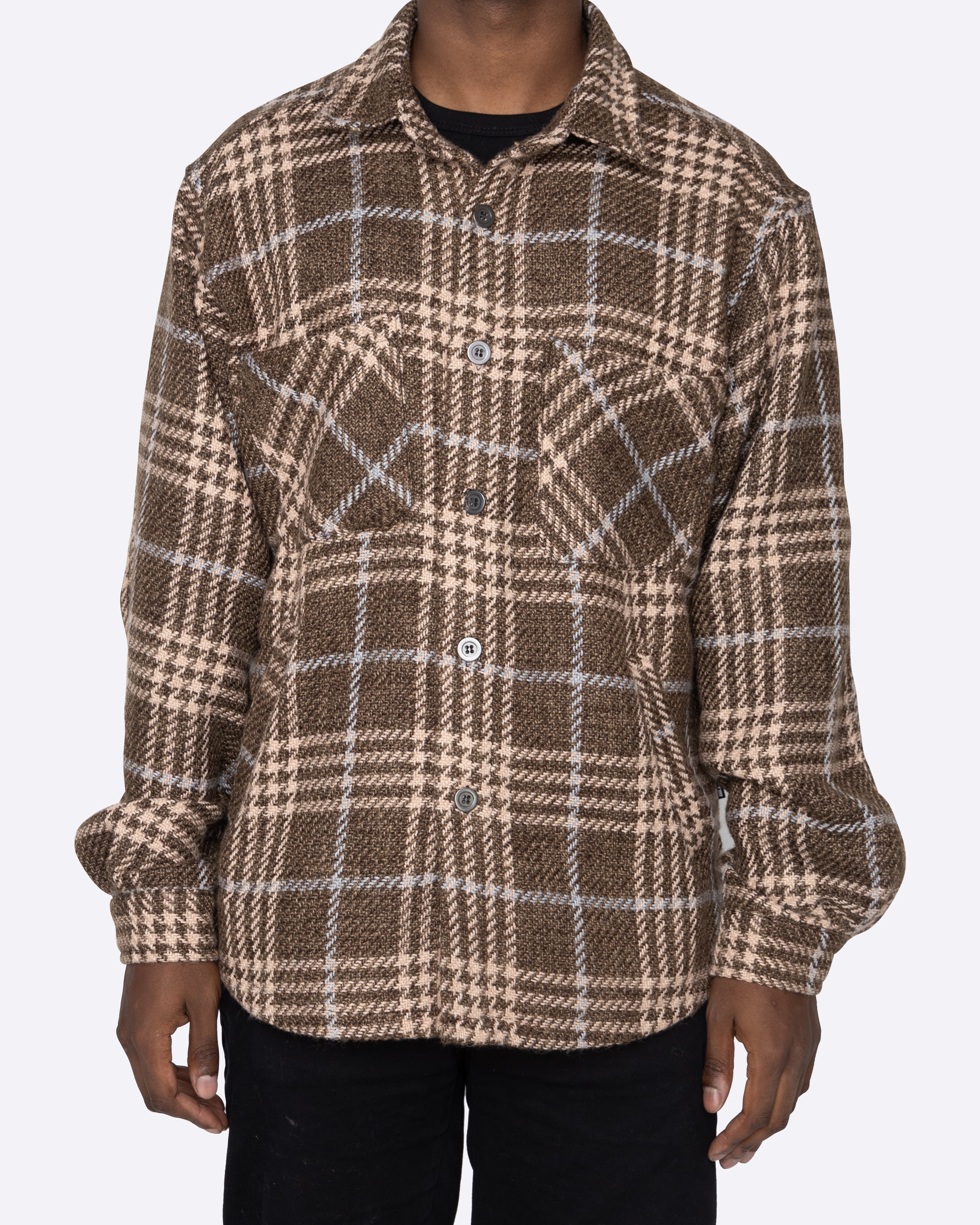 EPTM SLIT FLANNEL SHIRT- PLAID BROWN