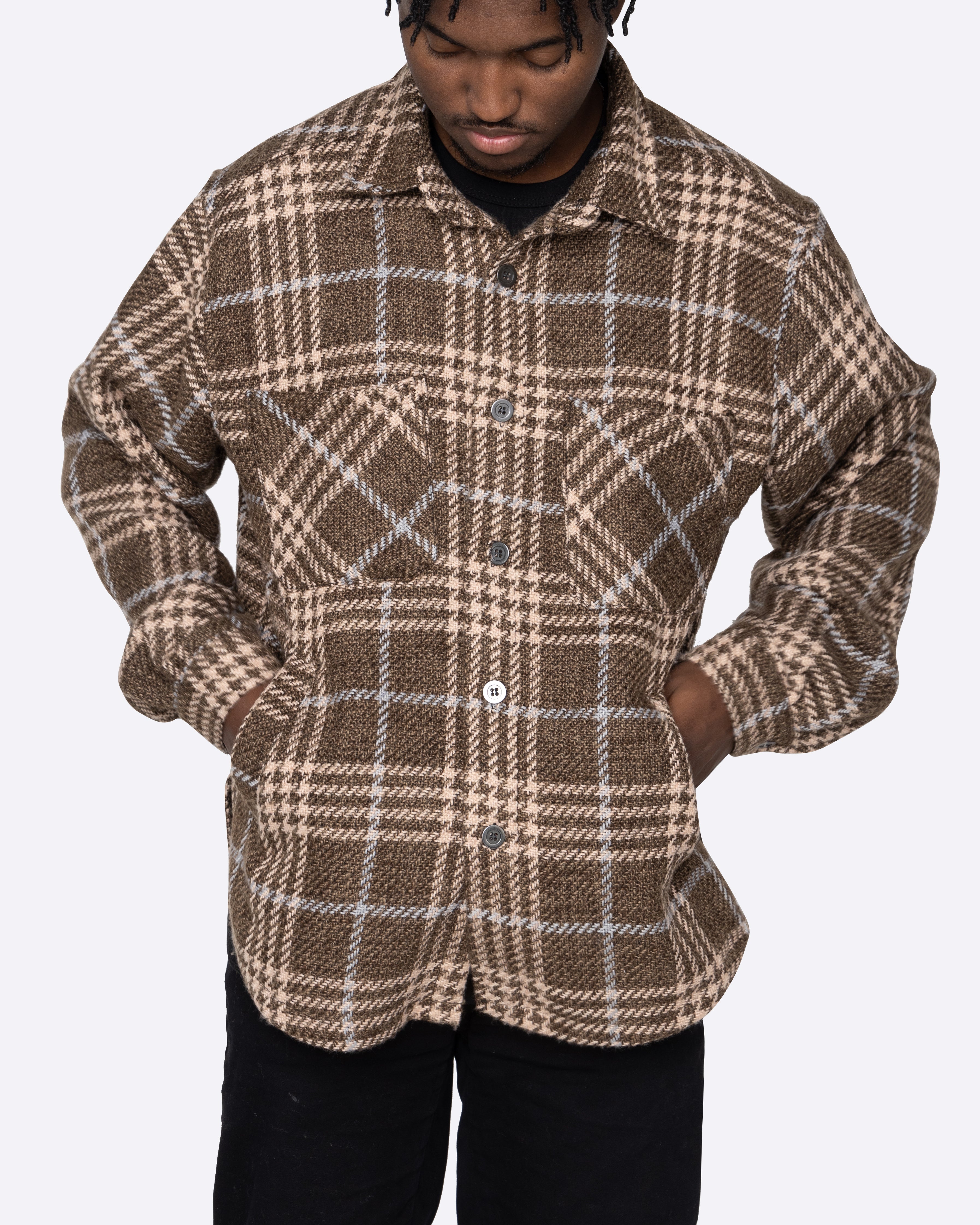 EPTM SLIT FLANNEL SHIRT- PLAID BROWN