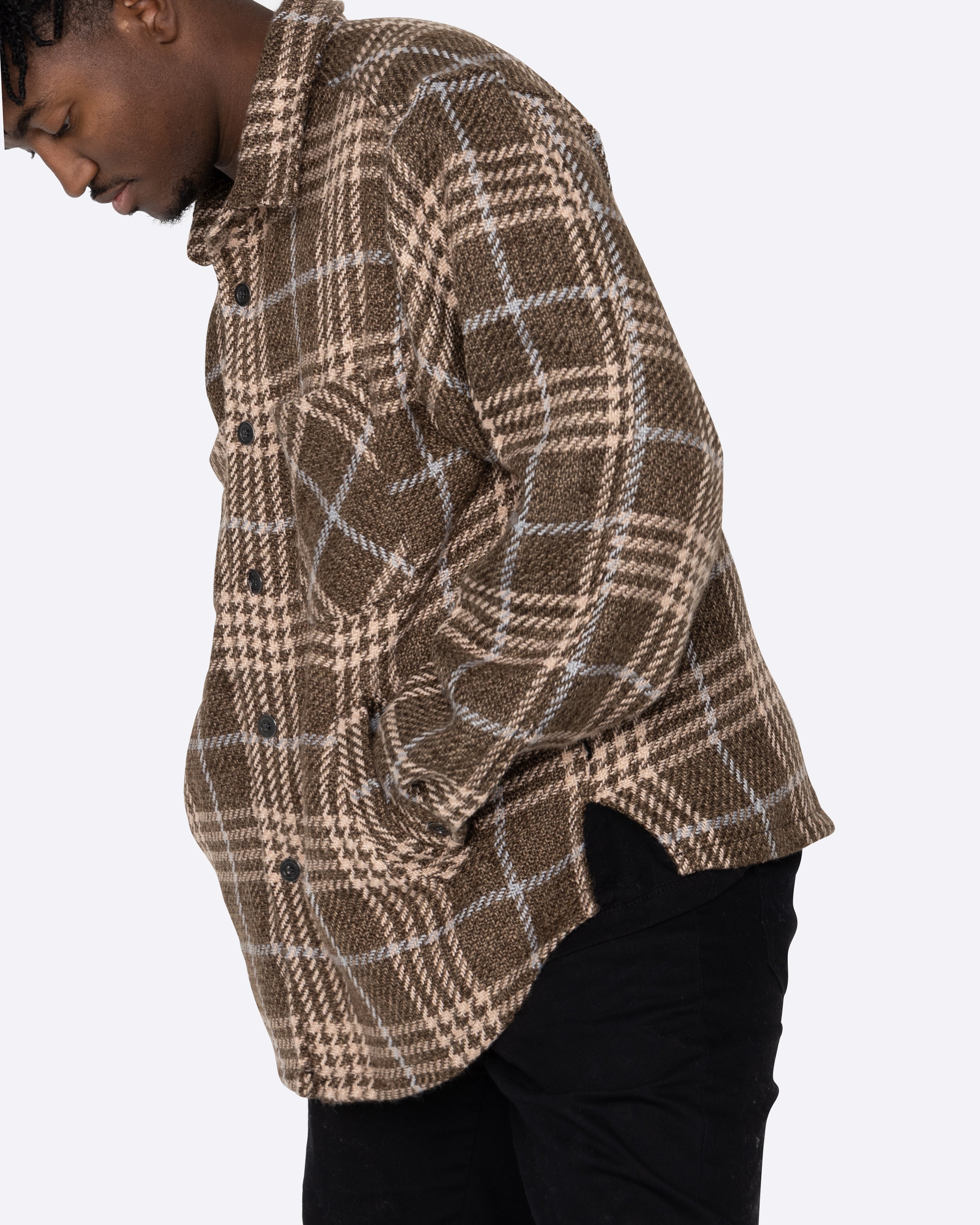 EPTM SLIT FLANNEL SHIRT- PLAID BROWN