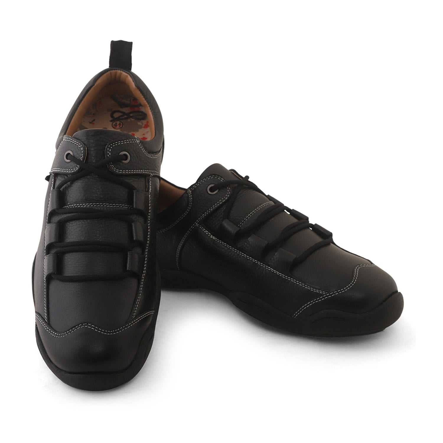 Ezok Mens Casual Black Leather Sneakers