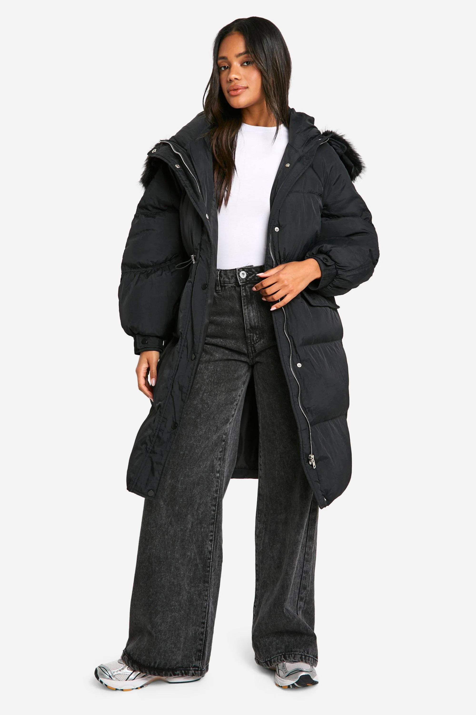 Faux Fur Hood Padded Parka