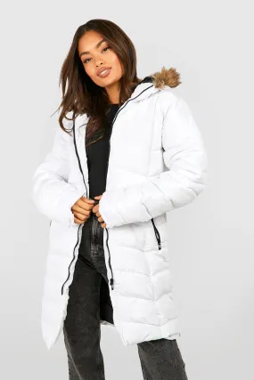 Faux Fur Hooded Paneled Parka Coat