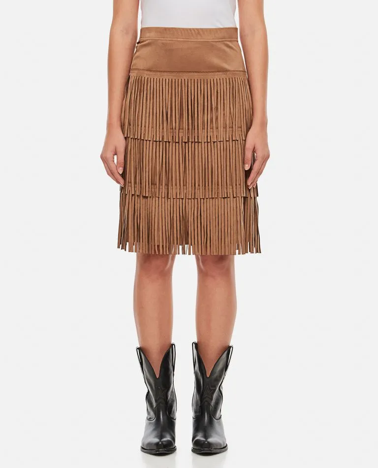 FAUX SUEDE FRINGE MIDI SKIRT