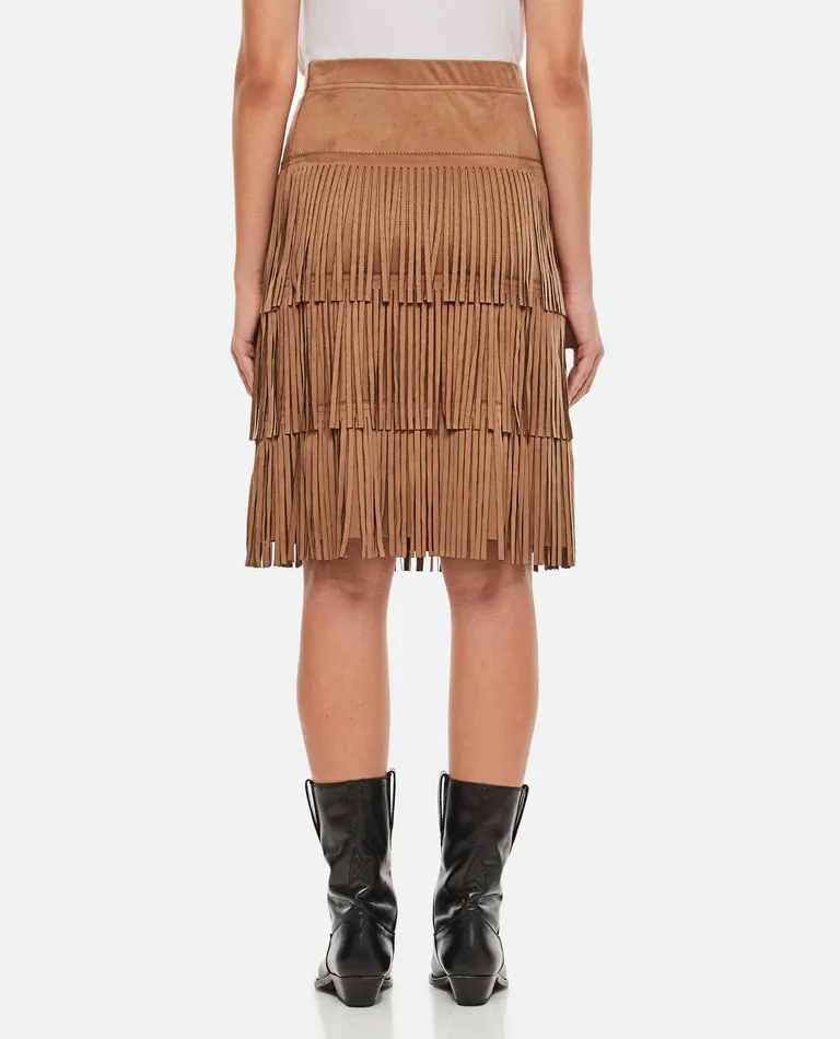 FAUX SUEDE FRINGE MIDI SKIRT