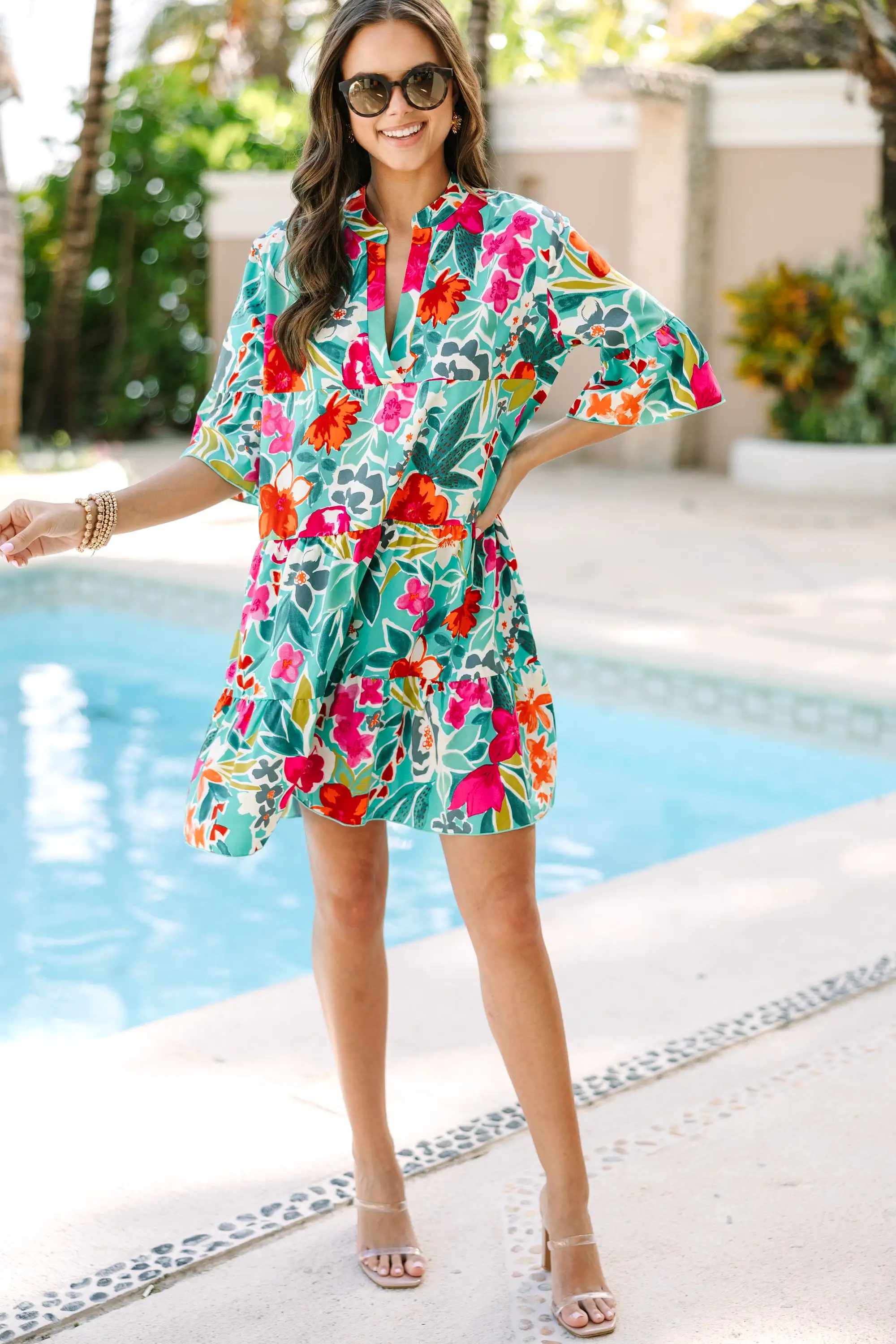 Feeling Like Love Jade Green Floral Dress