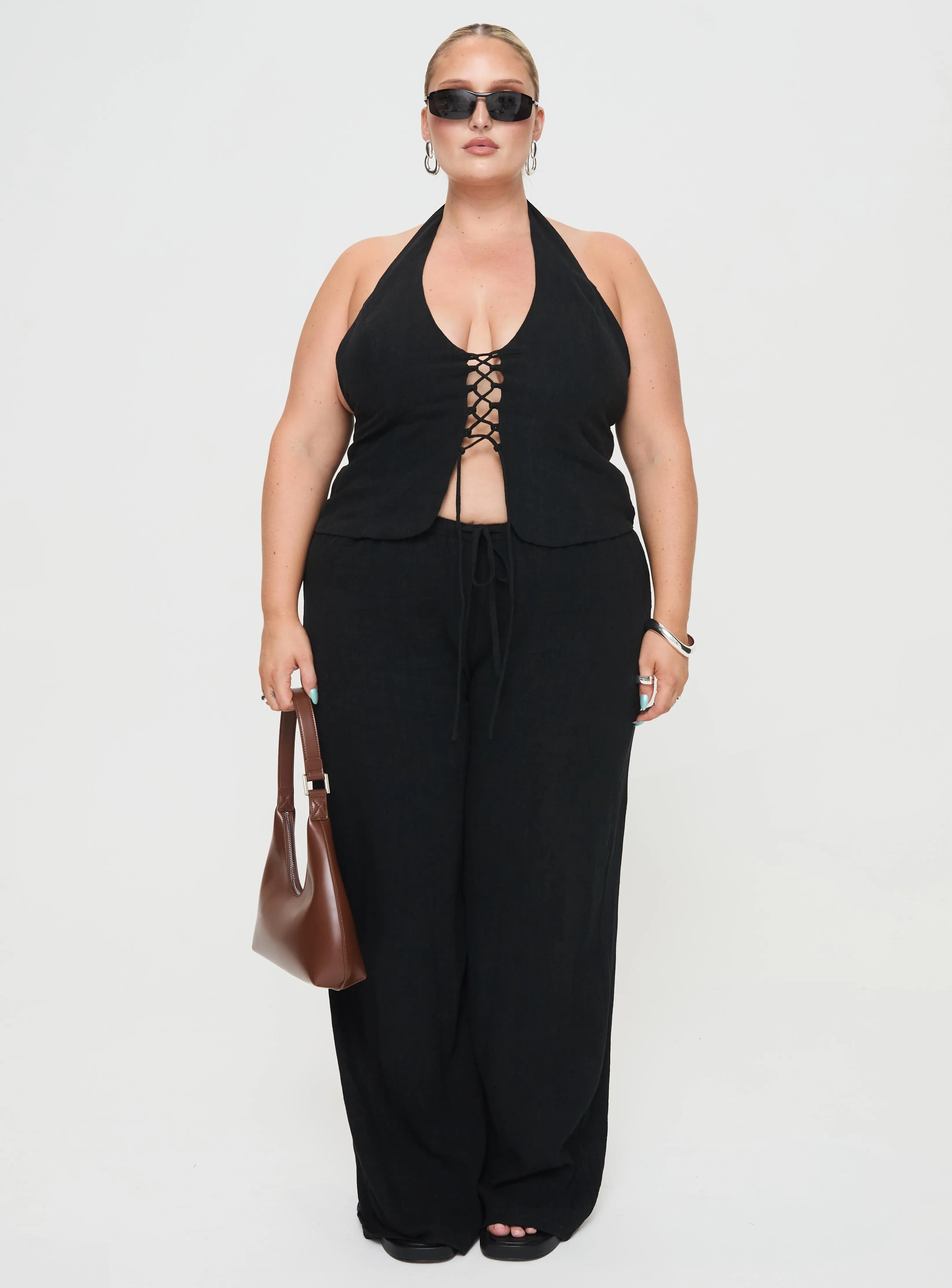 Felipe Linen Blend Pants Black Curve