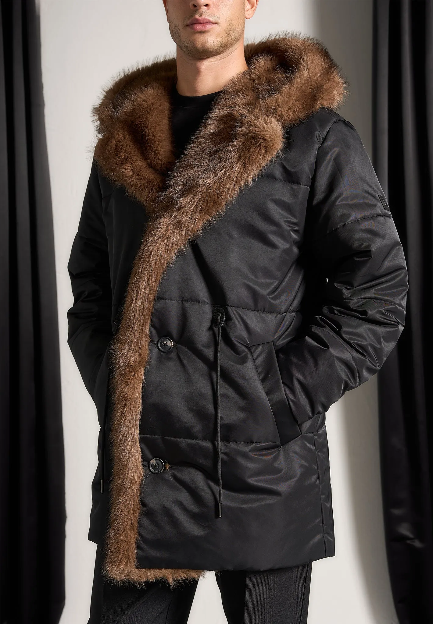 Fur Lined Parka Jacket - Black