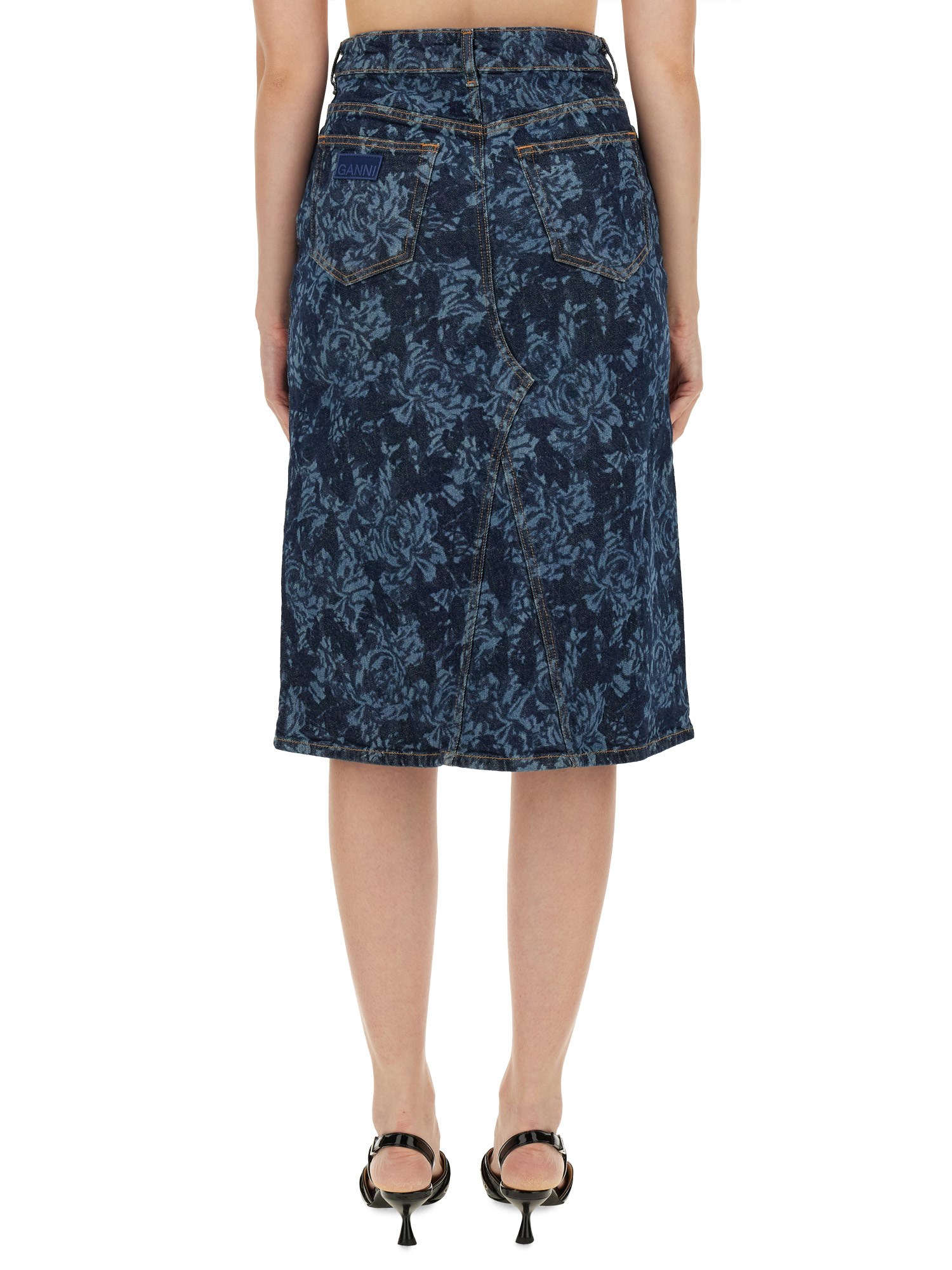 GANNI    COTTON DENIM MIDI SKIRT