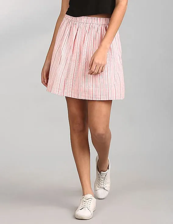 GAP Women Red Linen Stripe Mini Skirt