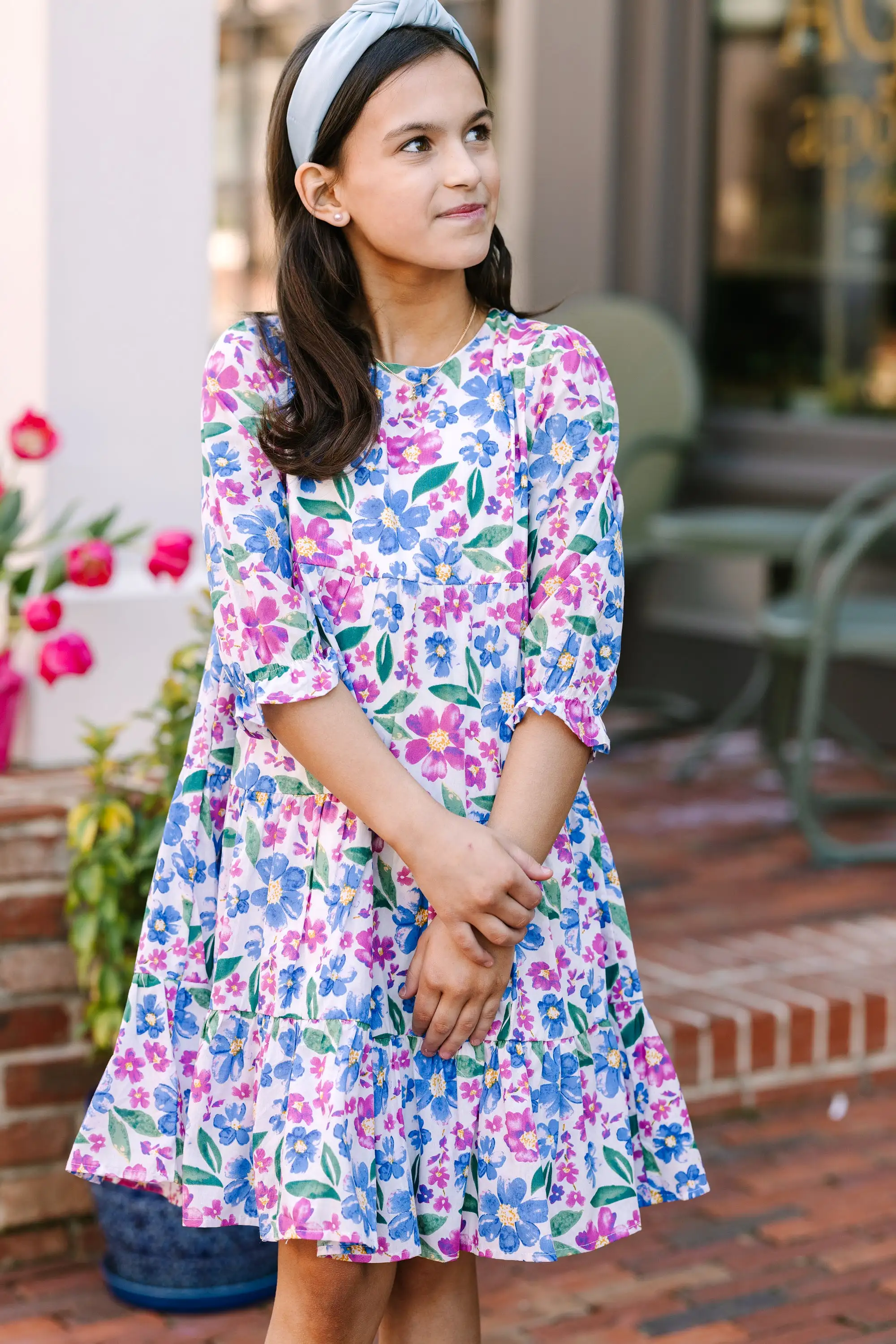 Girls: Hoping For Fun Blue Floral Dress