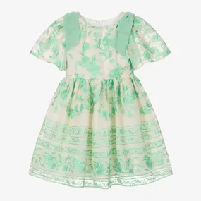 Girls Ivory & Green Floral Dress.