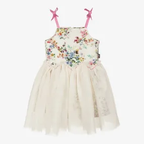 Girls Ivory Cotton & Tulle Floral Dress