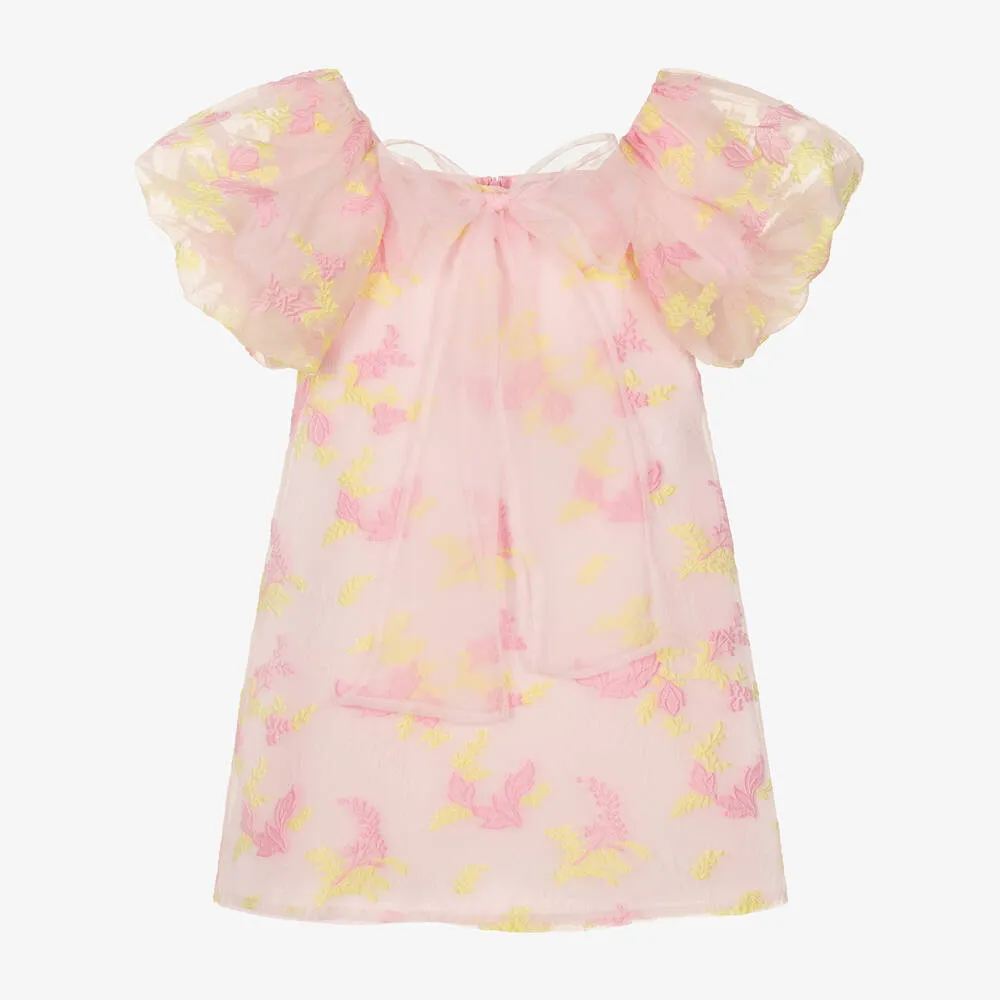 Girls Pink Organza Floral Dress