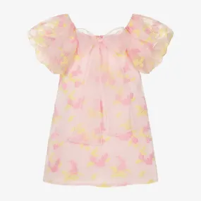 Girls Pink Organza Floral Dress