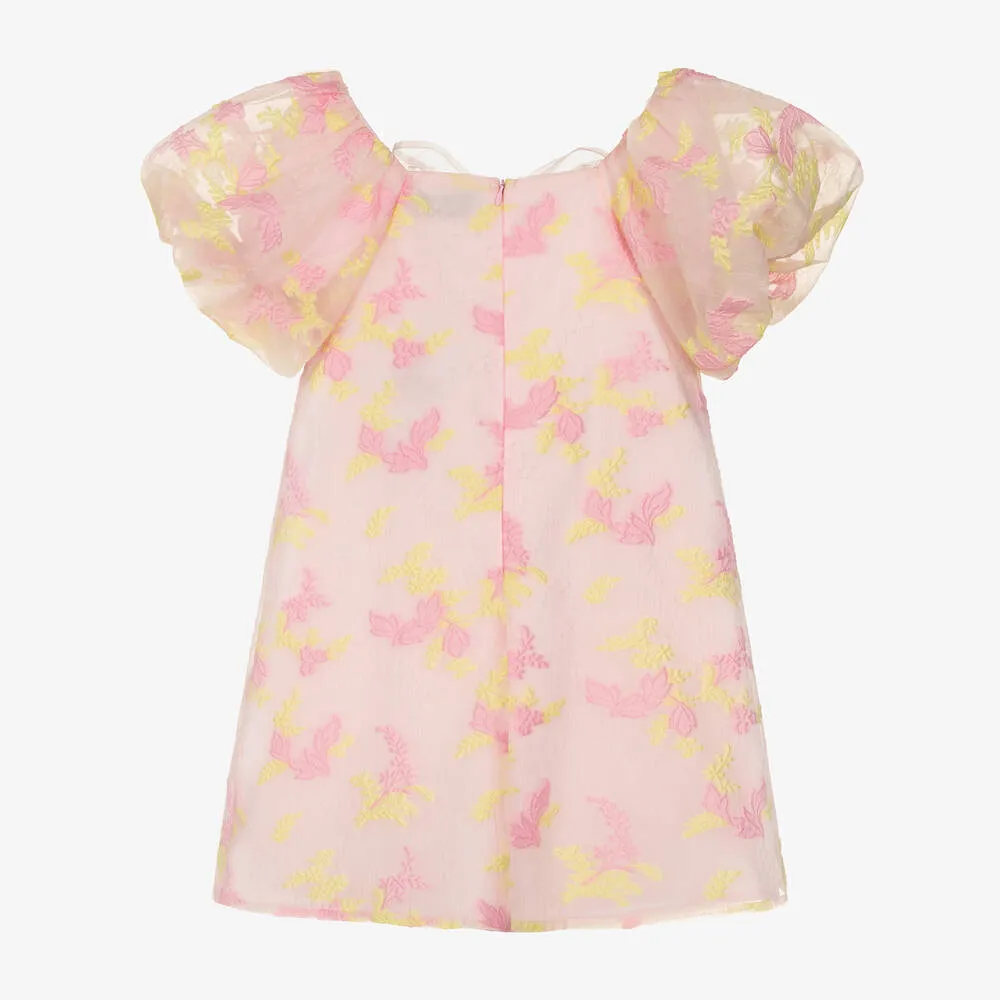 Girls Pink Organza Floral Dress