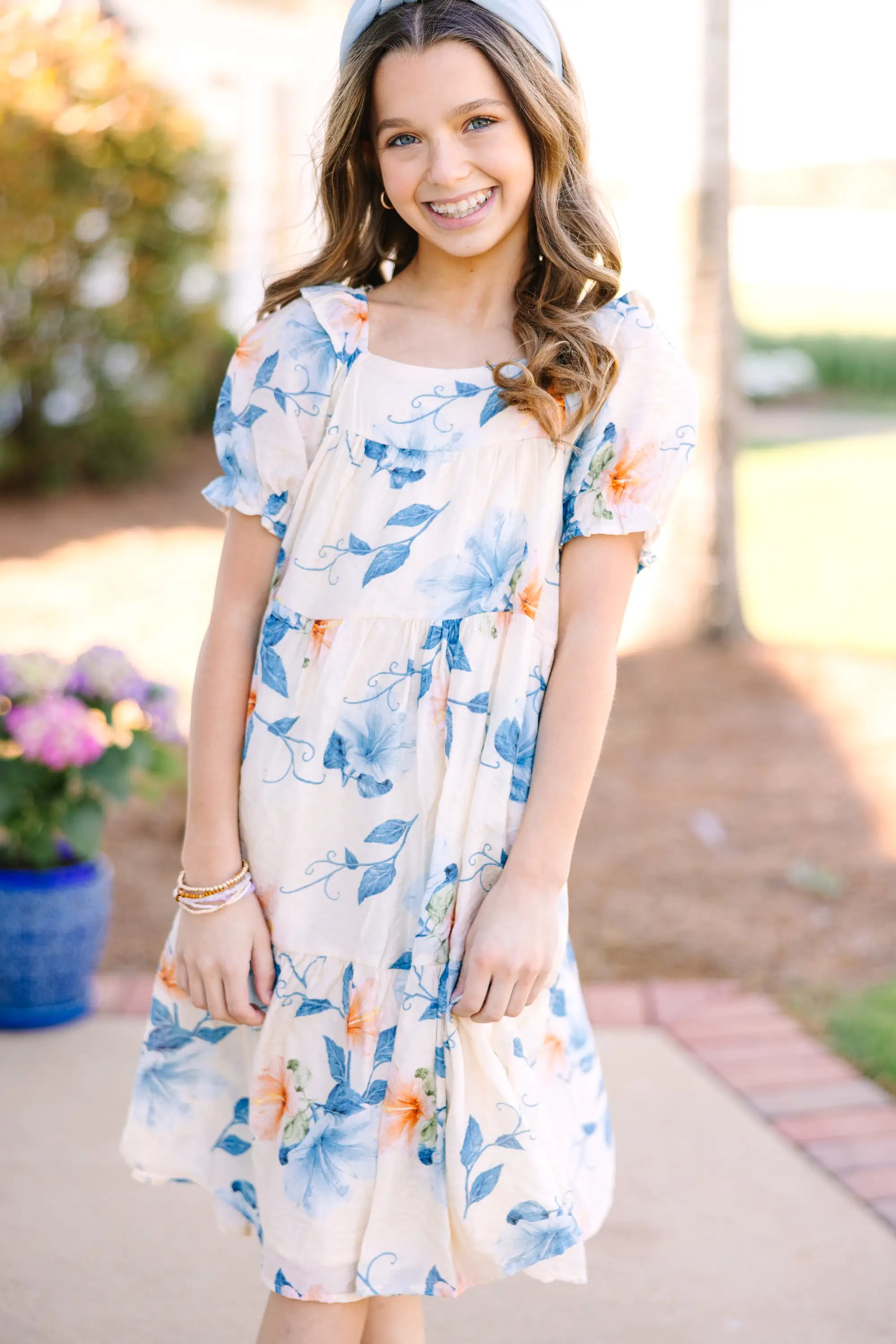 Girls: Sunny Days Ivory White Floral Dress