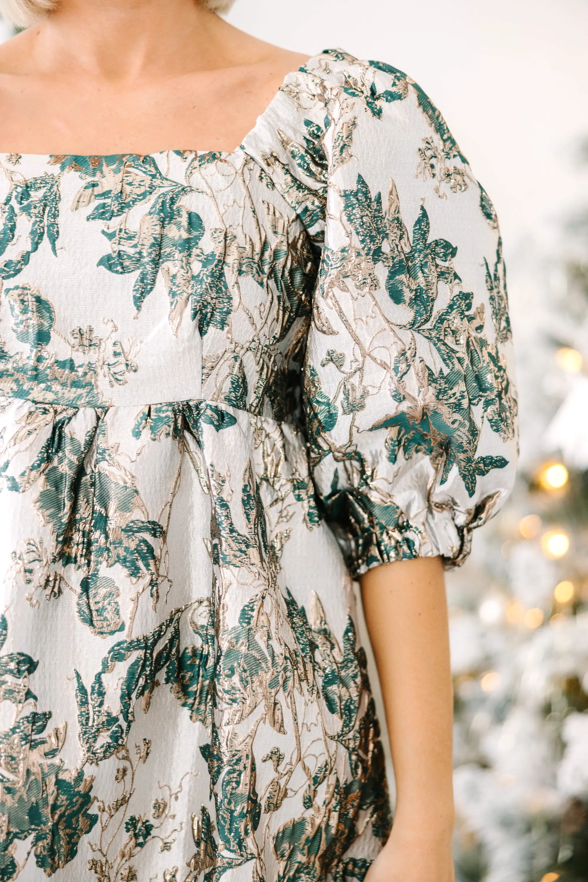 Good Days Ahead Hunter Green Metallic Floral Dress