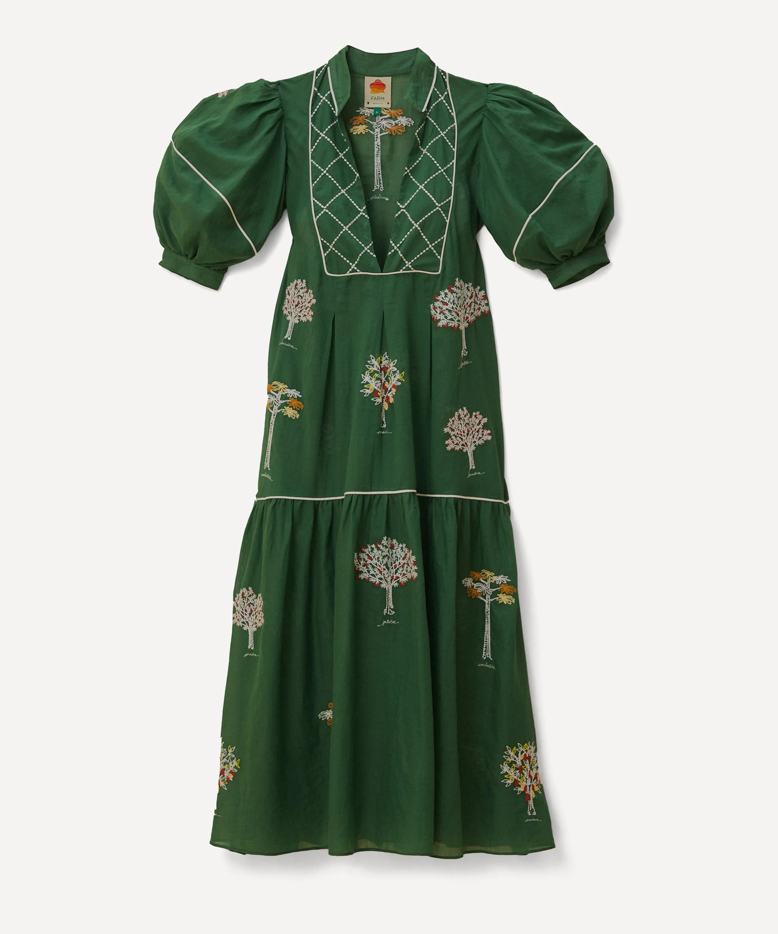 Green Embroidered Trees Midi Dress