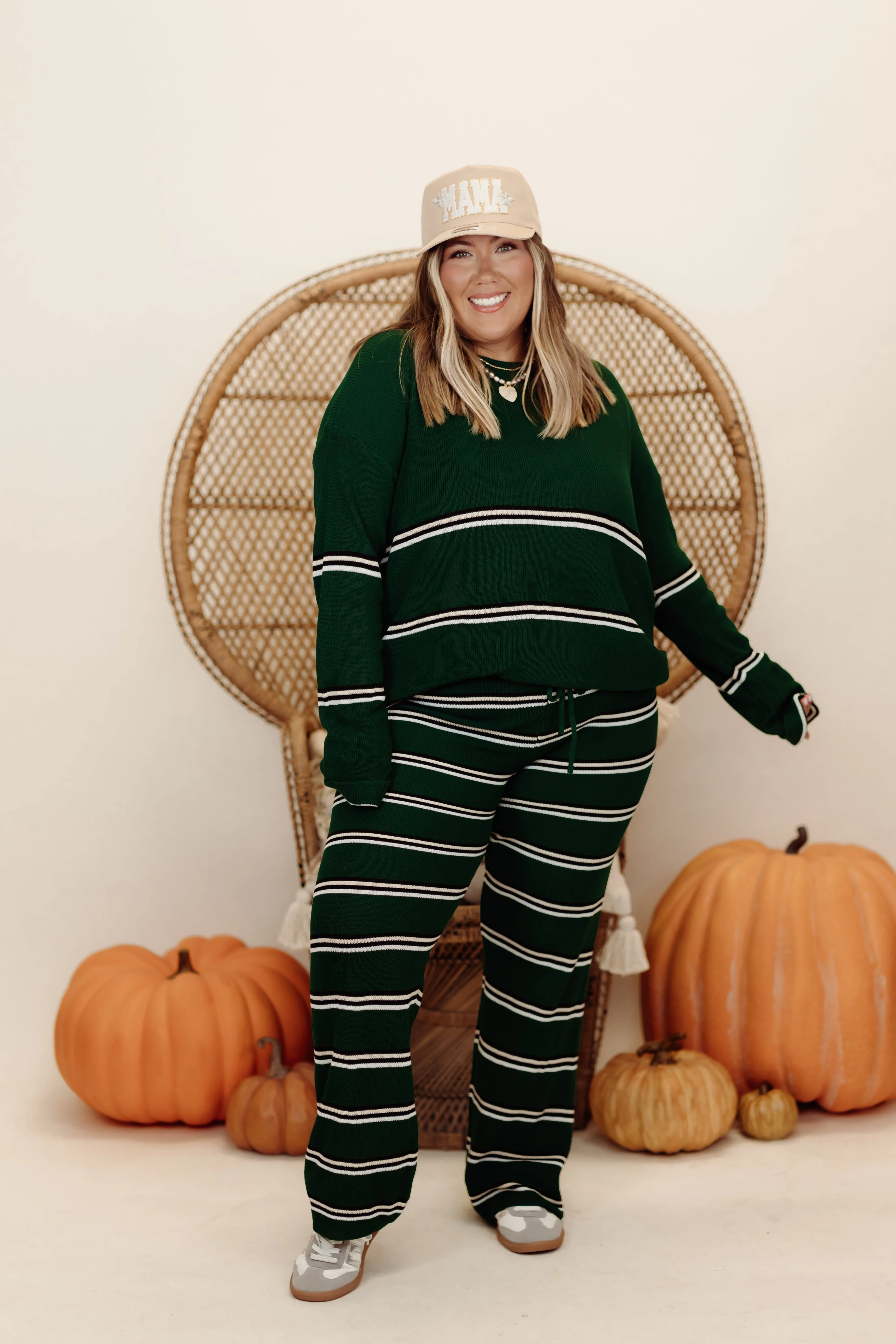 Green Multi Striped Sweater and Pant Set