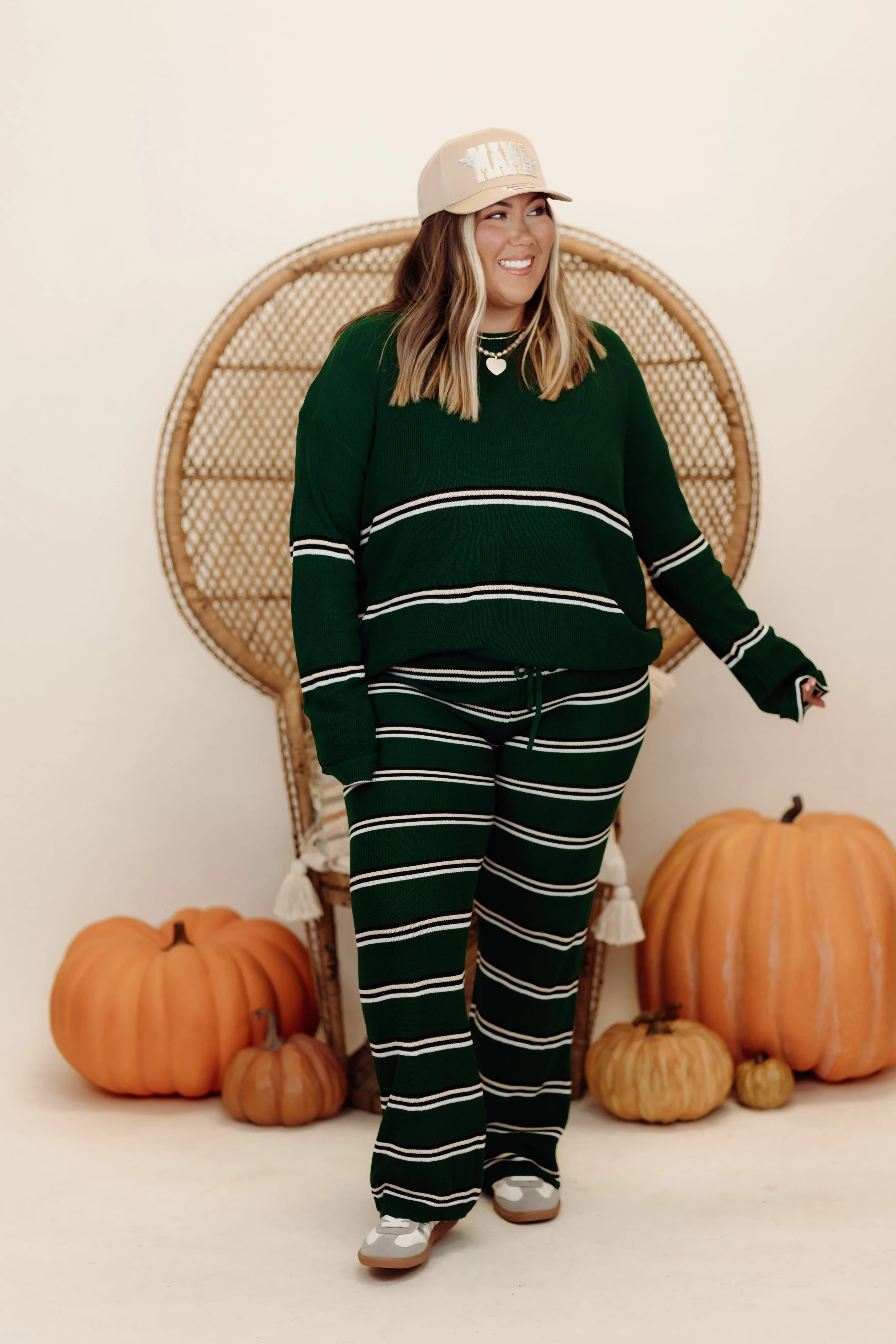 Green Multi Striped Sweater and Pant Set