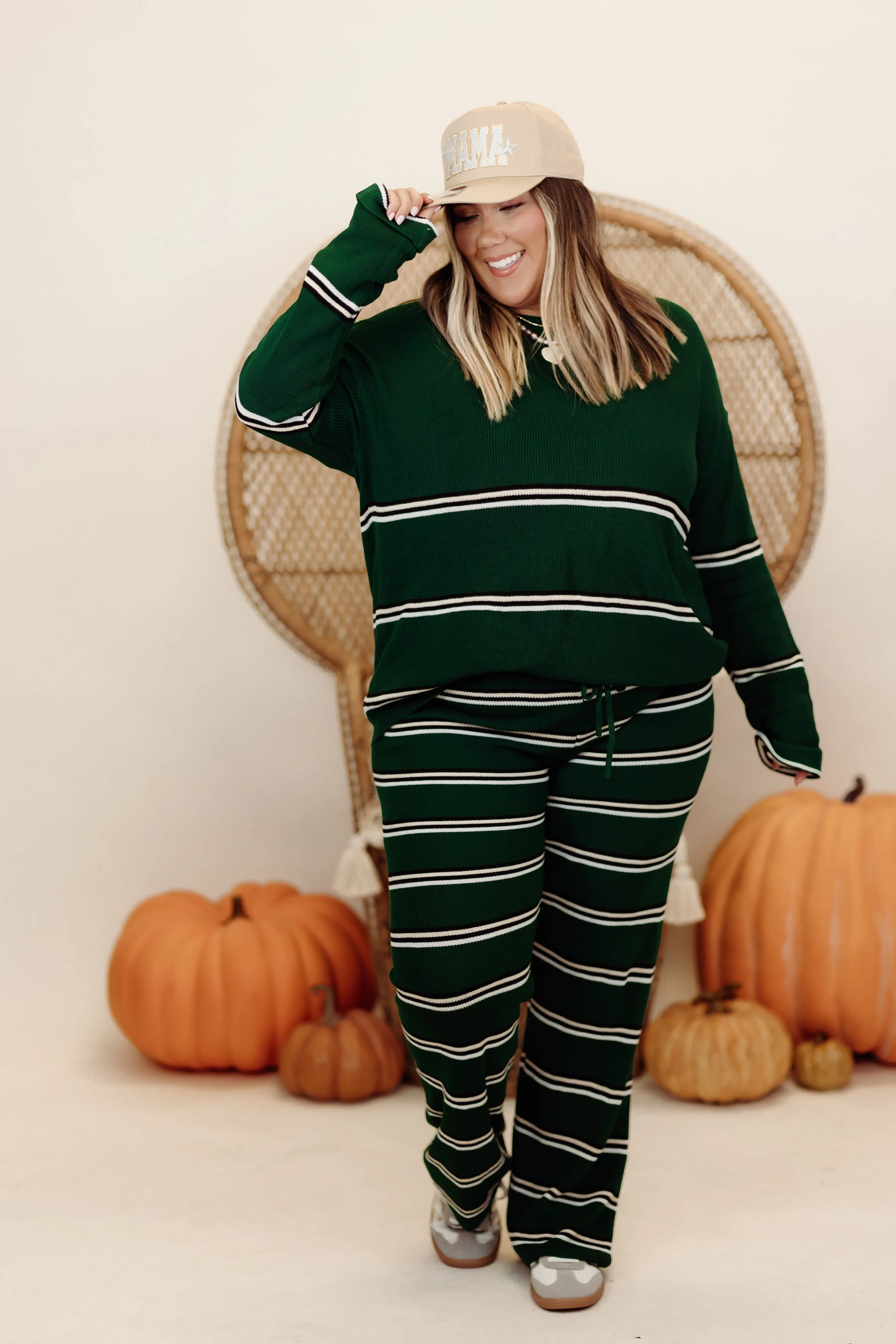 Green Multi Striped Sweater and Pant Set