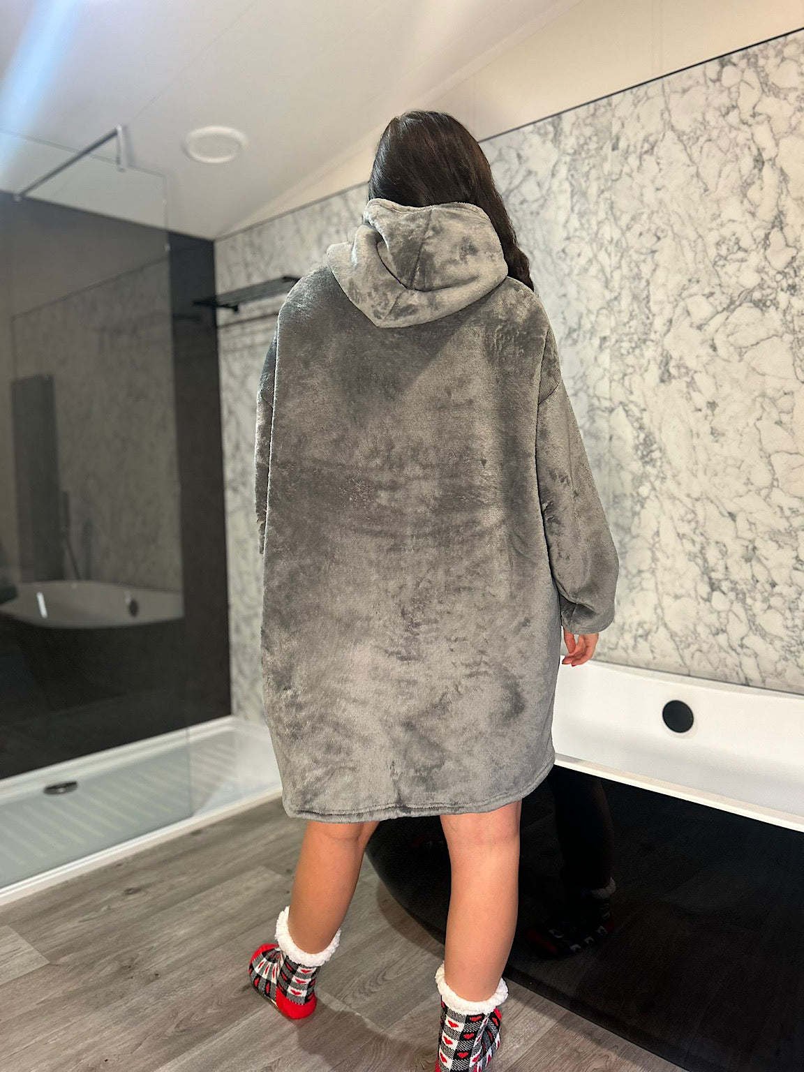 Grey Fluffy Hooded Blanket