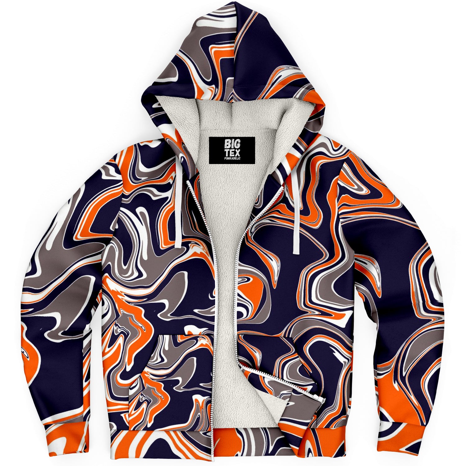 Grey Navy Orange and White Oil Slick Sherpa Hoodie