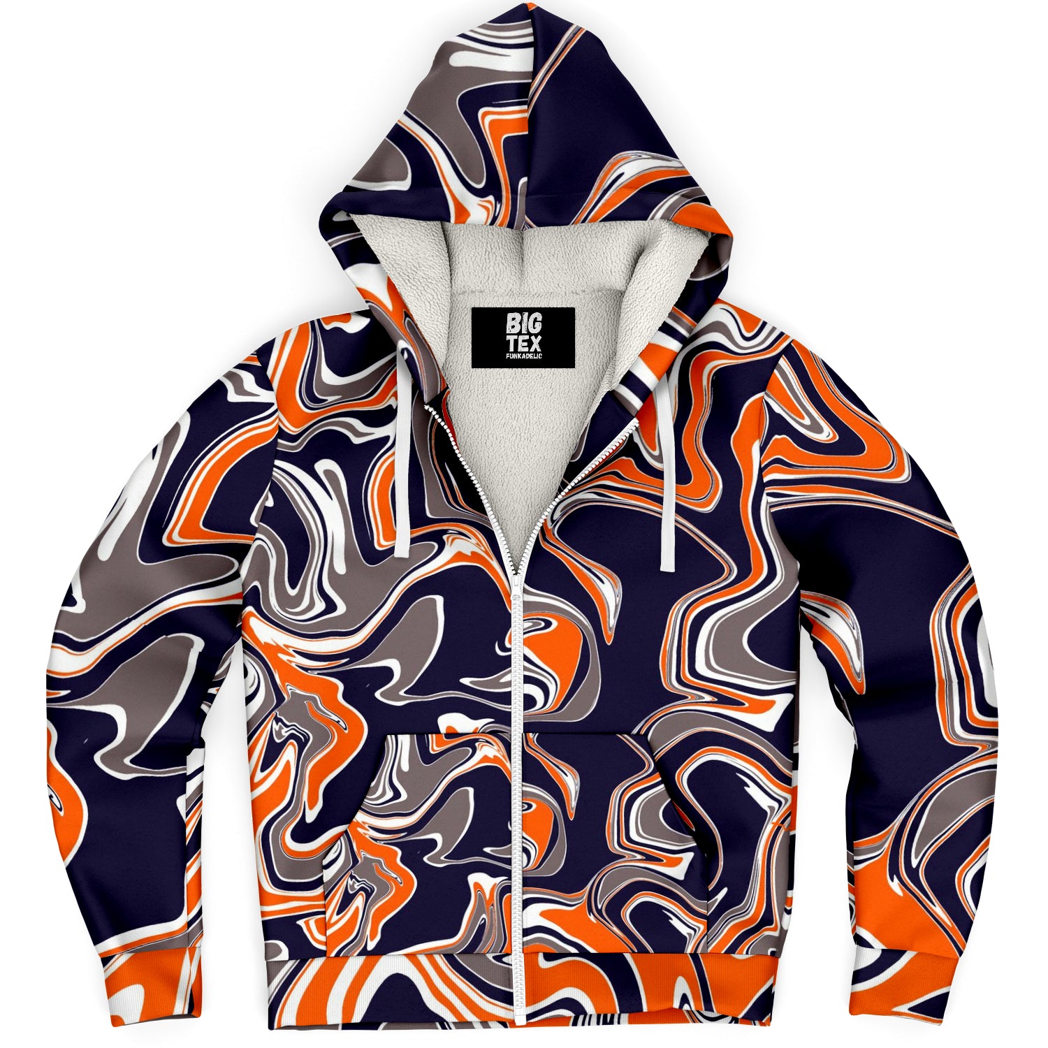 Grey Navy Orange and White Oil Slick Sherpa Hoodie