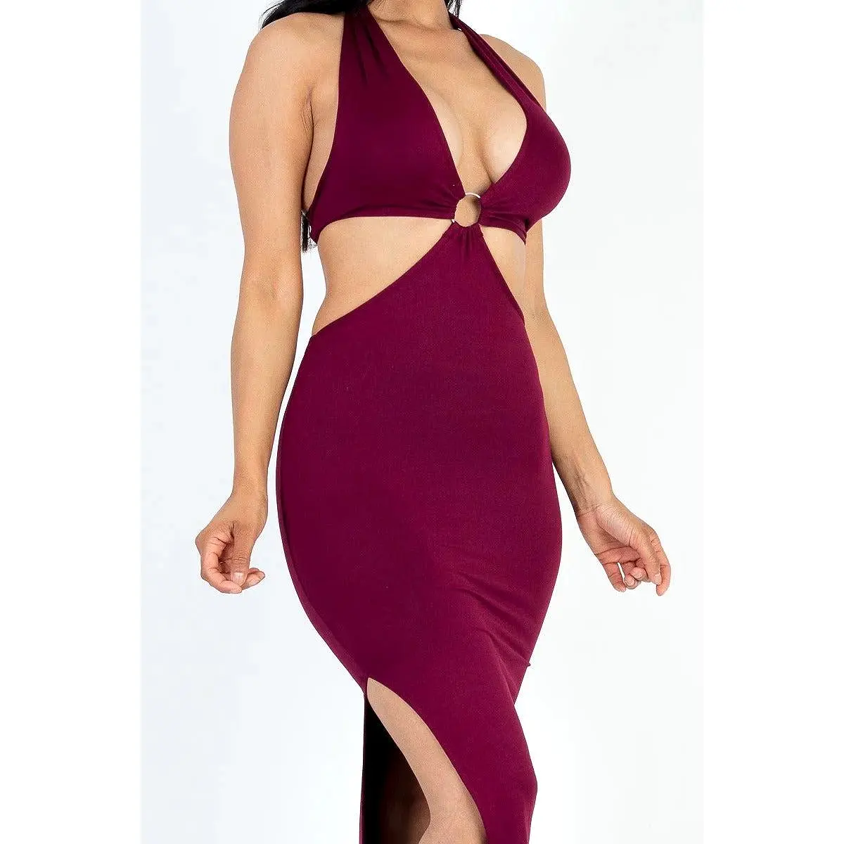 Halter Neck Split Thigh Midi Dress