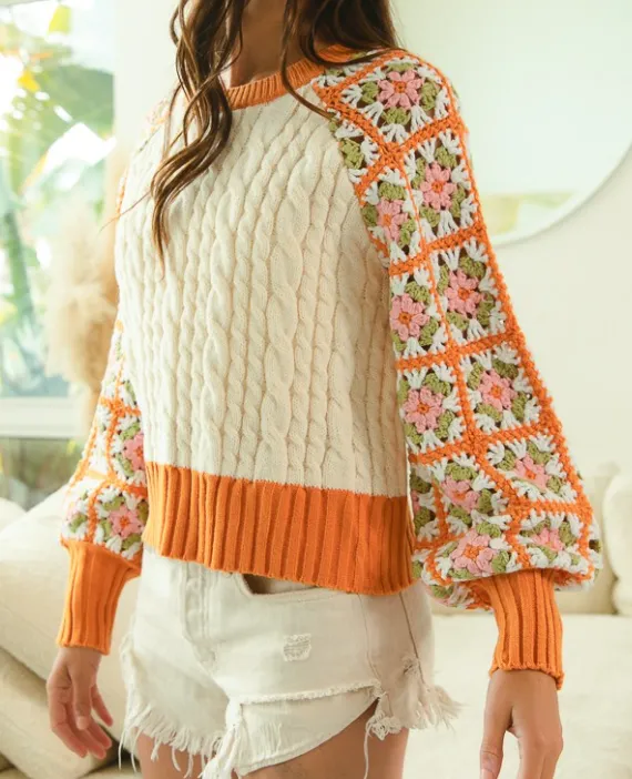 Hand Crochet Apricot Detail Sweater