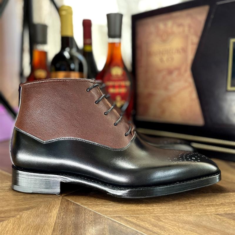 Handmade Stylish Men's Leather Soled Martin Square Toe Ankle Boots