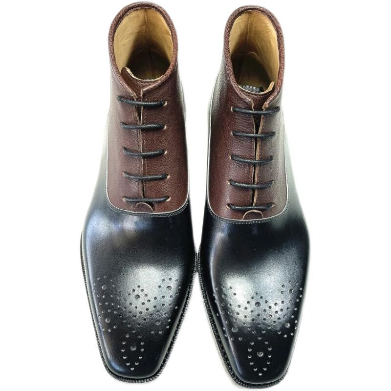 Handmade Stylish Men's Leather Soled Martin Square Toe Ankle Boots