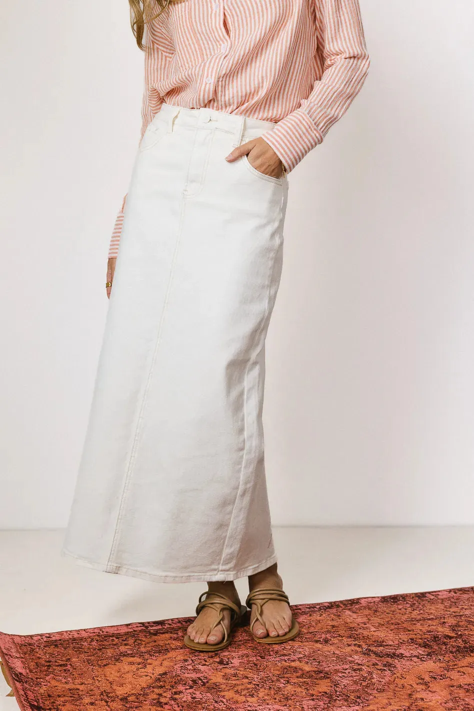 Harley Denim Midi Skirt in Cream - FINAL SALE