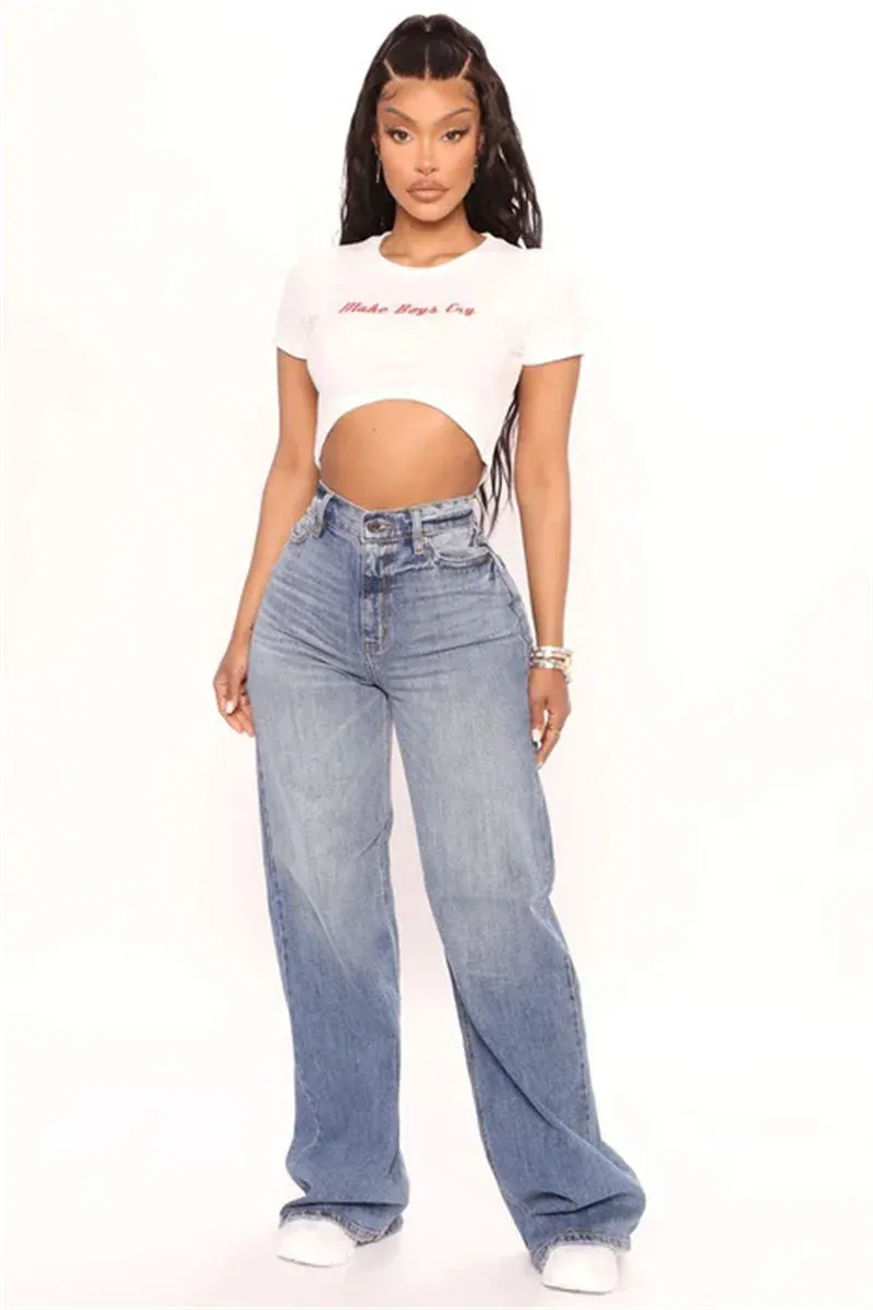 High Waist Baggy Fashion Loose Denim Wide Leg Jeans Pants for Women