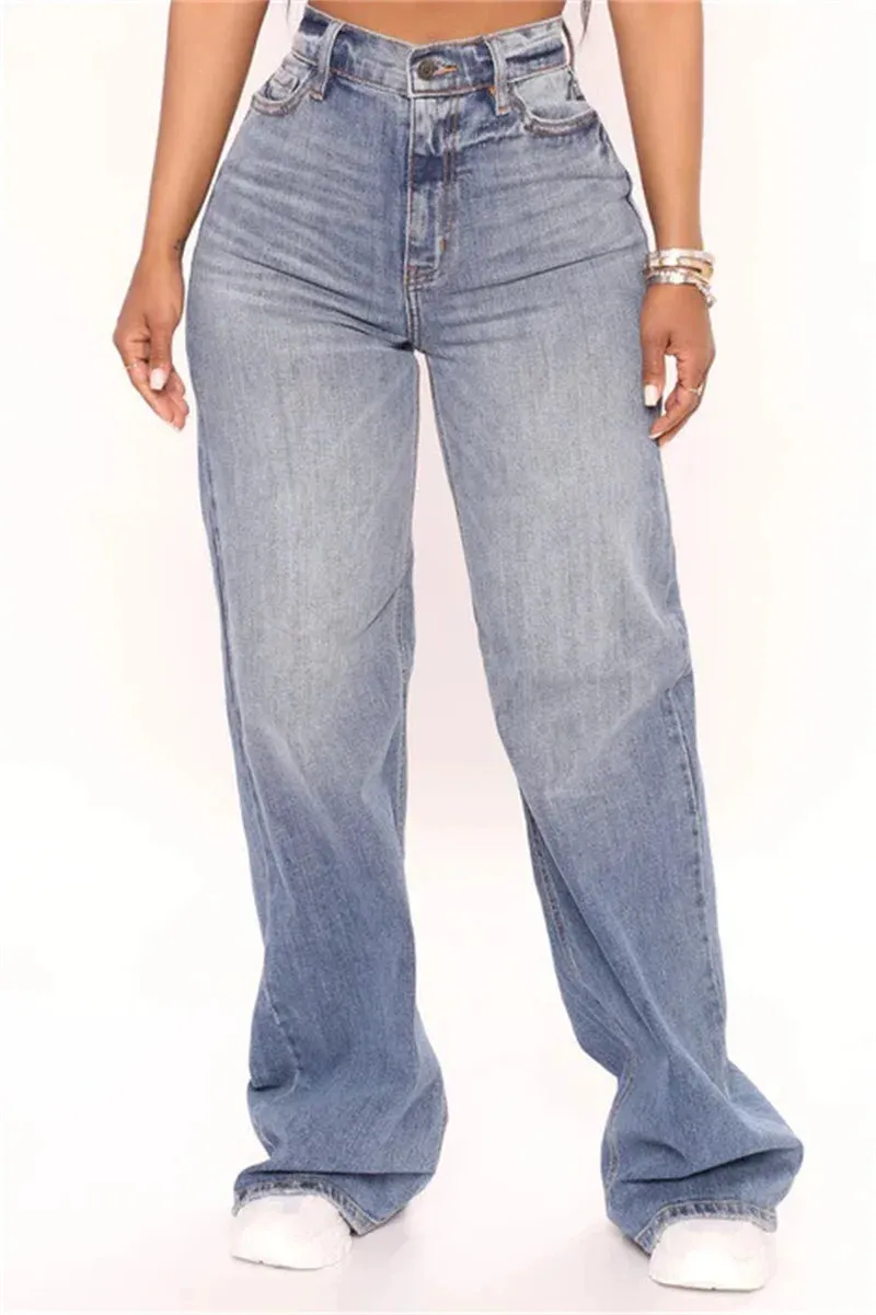 High Waist Baggy Fashion Loose Denim Wide Leg Jeans Pants for Women