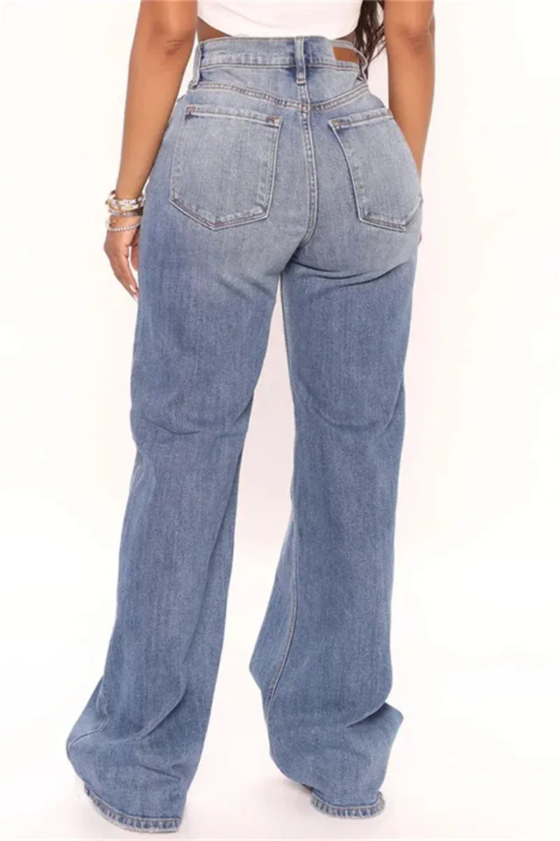 High Waist Baggy Fashion Loose Denim Wide Leg Jeans Pants for Women