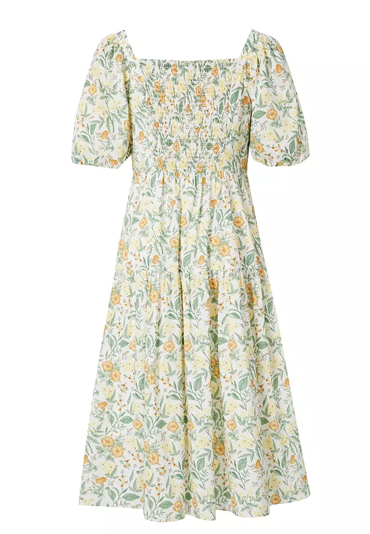 Hopeshow Puff Sleeve Square Neck Floral Summer Floral Dress