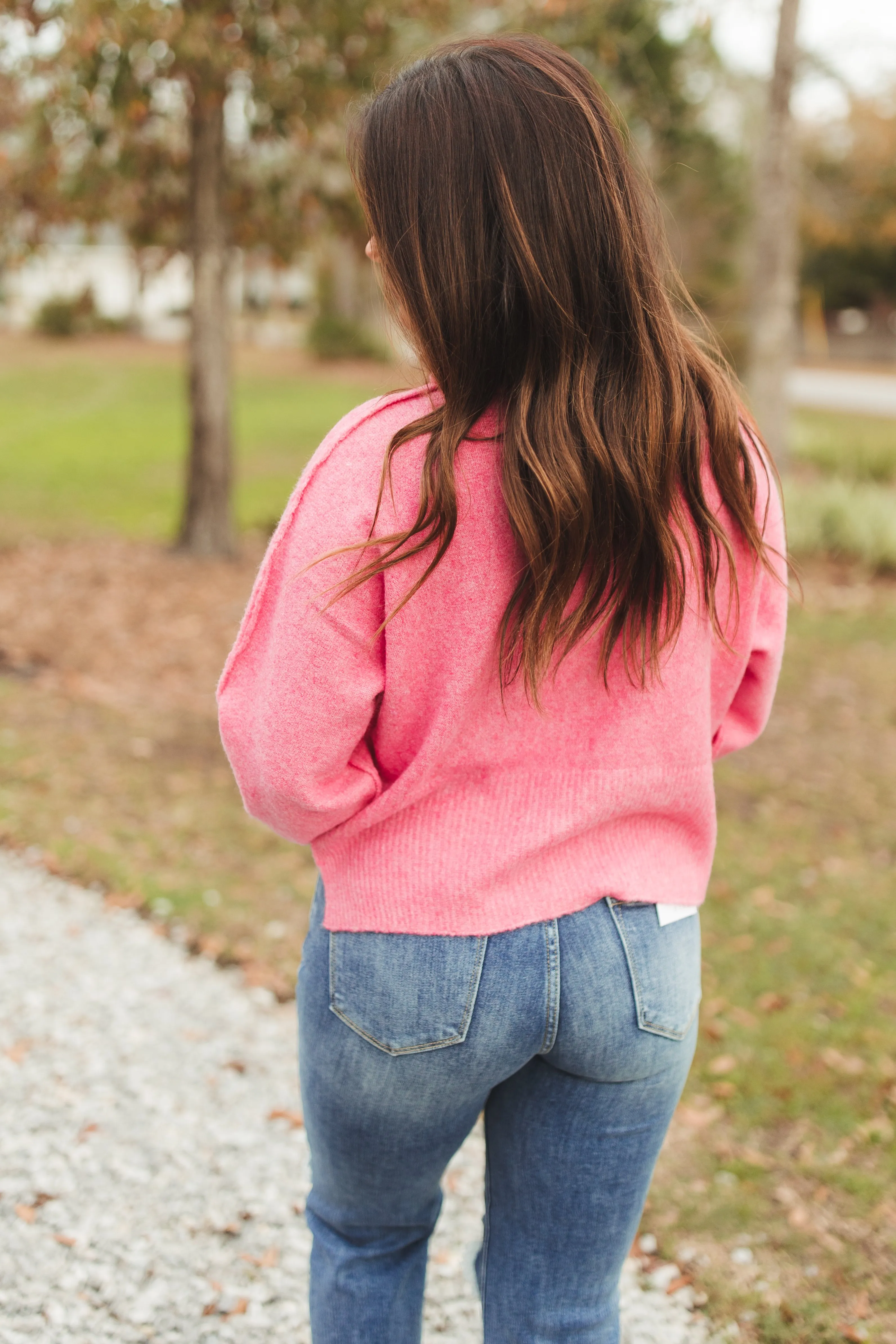 Hot Pink Knit Turtleneck Sweater