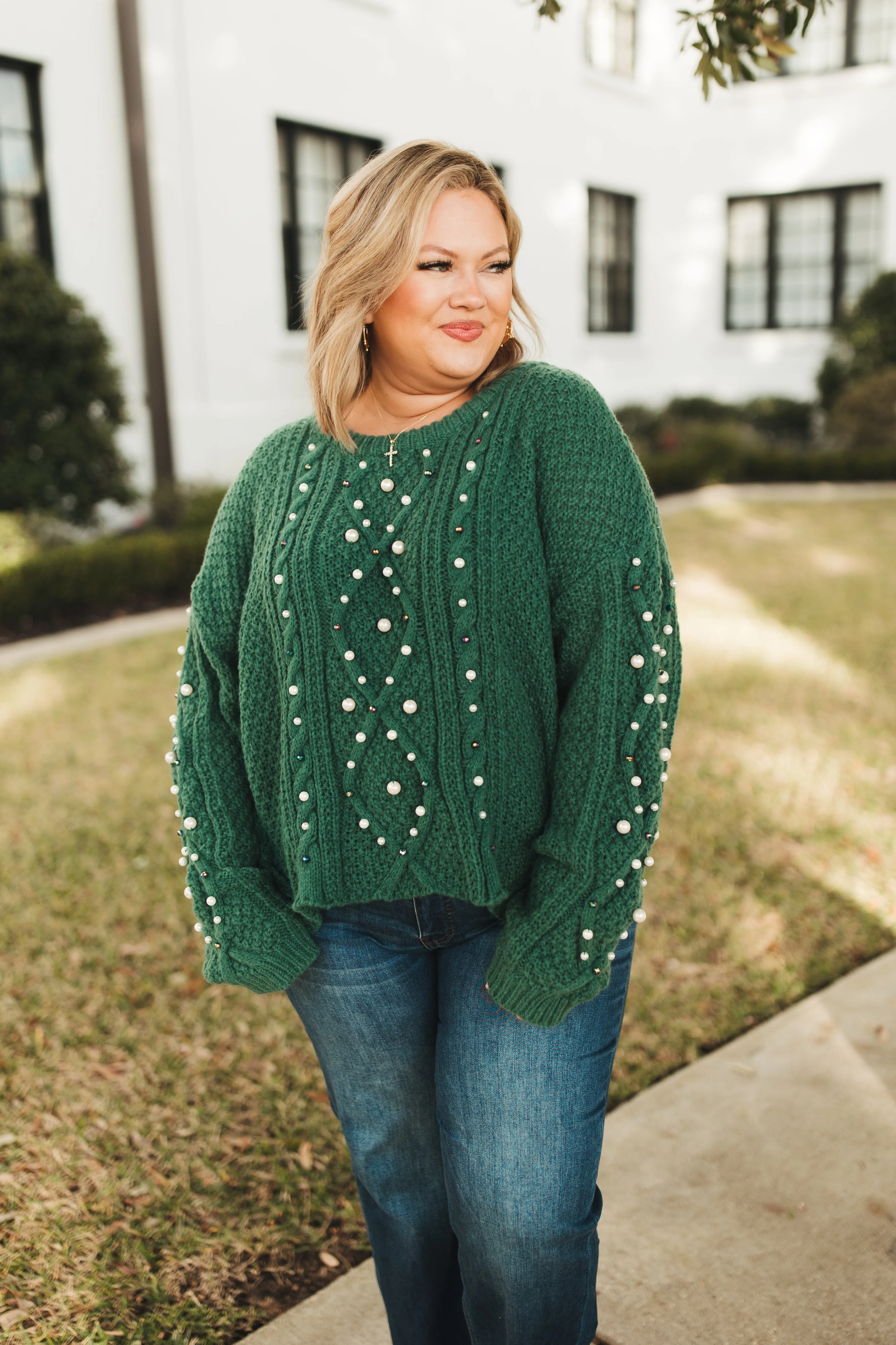 Hunter Pearl Beaded Cable Knit Sweater