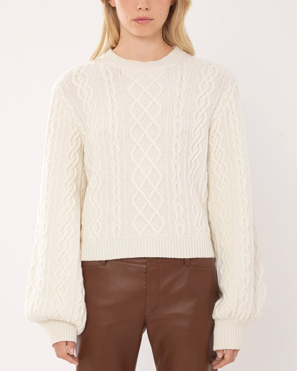 Iconic Milk Balloon Sleeve Cable Knit Sweater