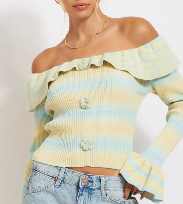 Illa Illa Blue Lemon Off Shoulder Sweater