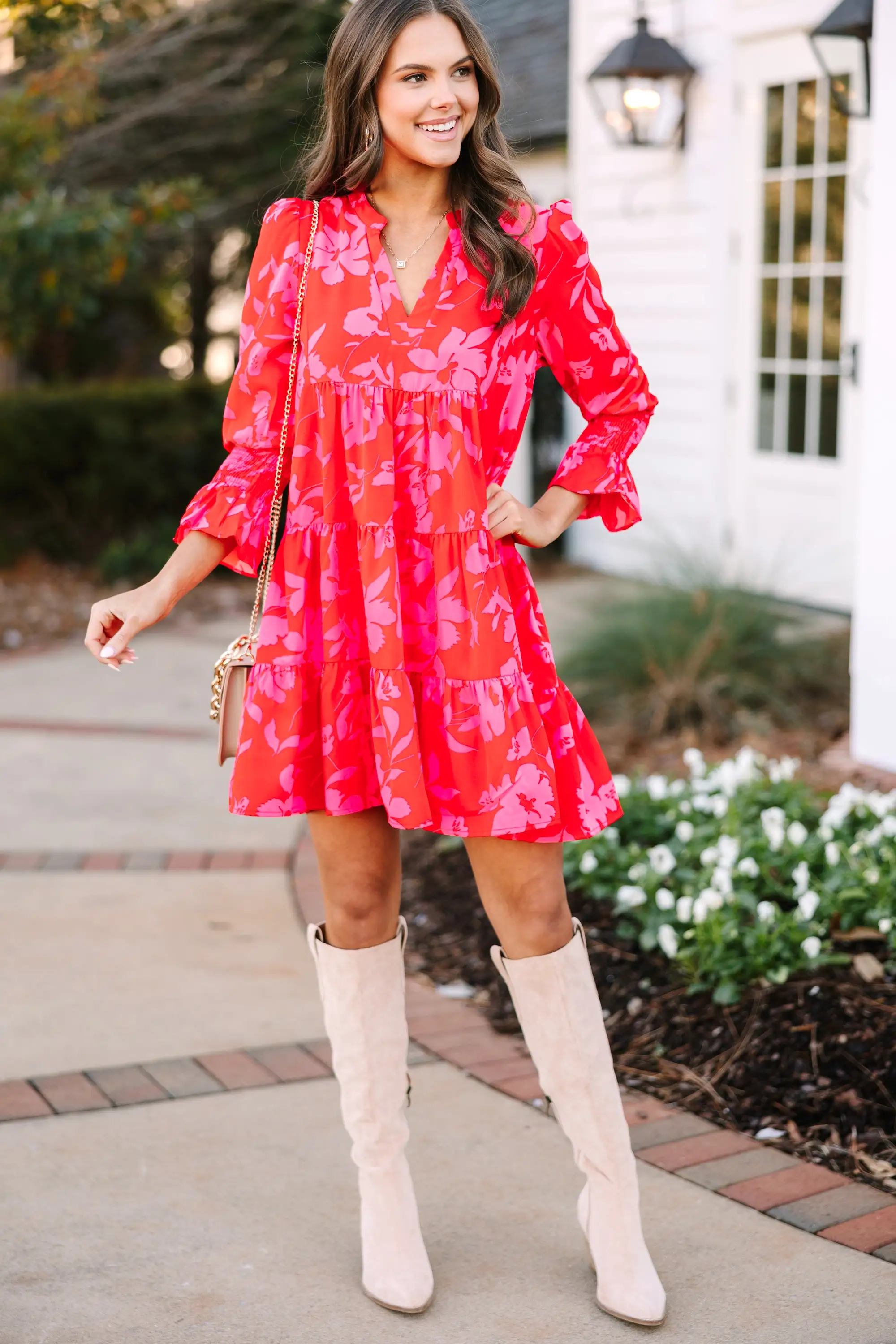 In Your Happy Place Red and Pink Floral Dress