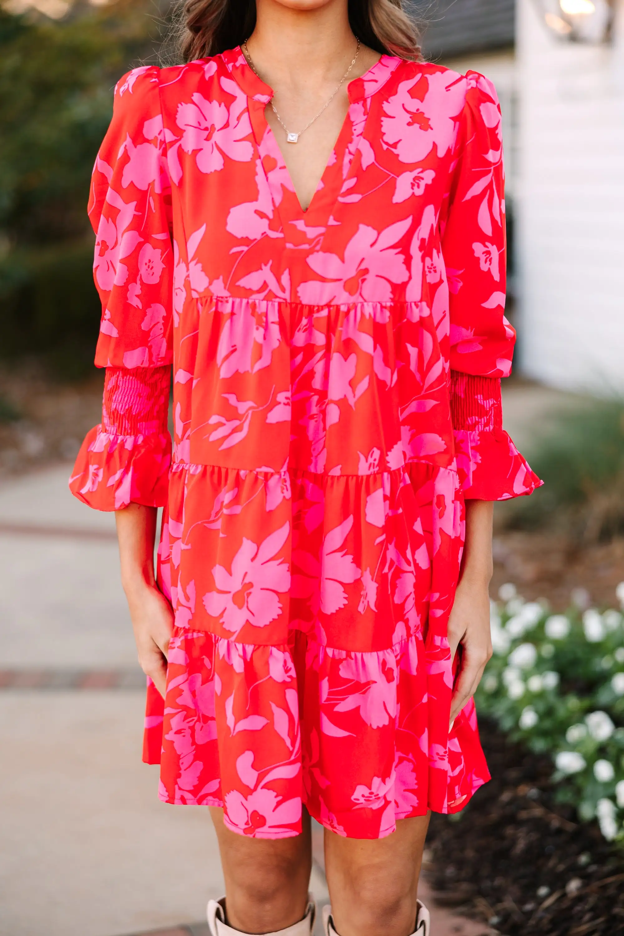 In Your Happy Place Red and Pink Floral Dress