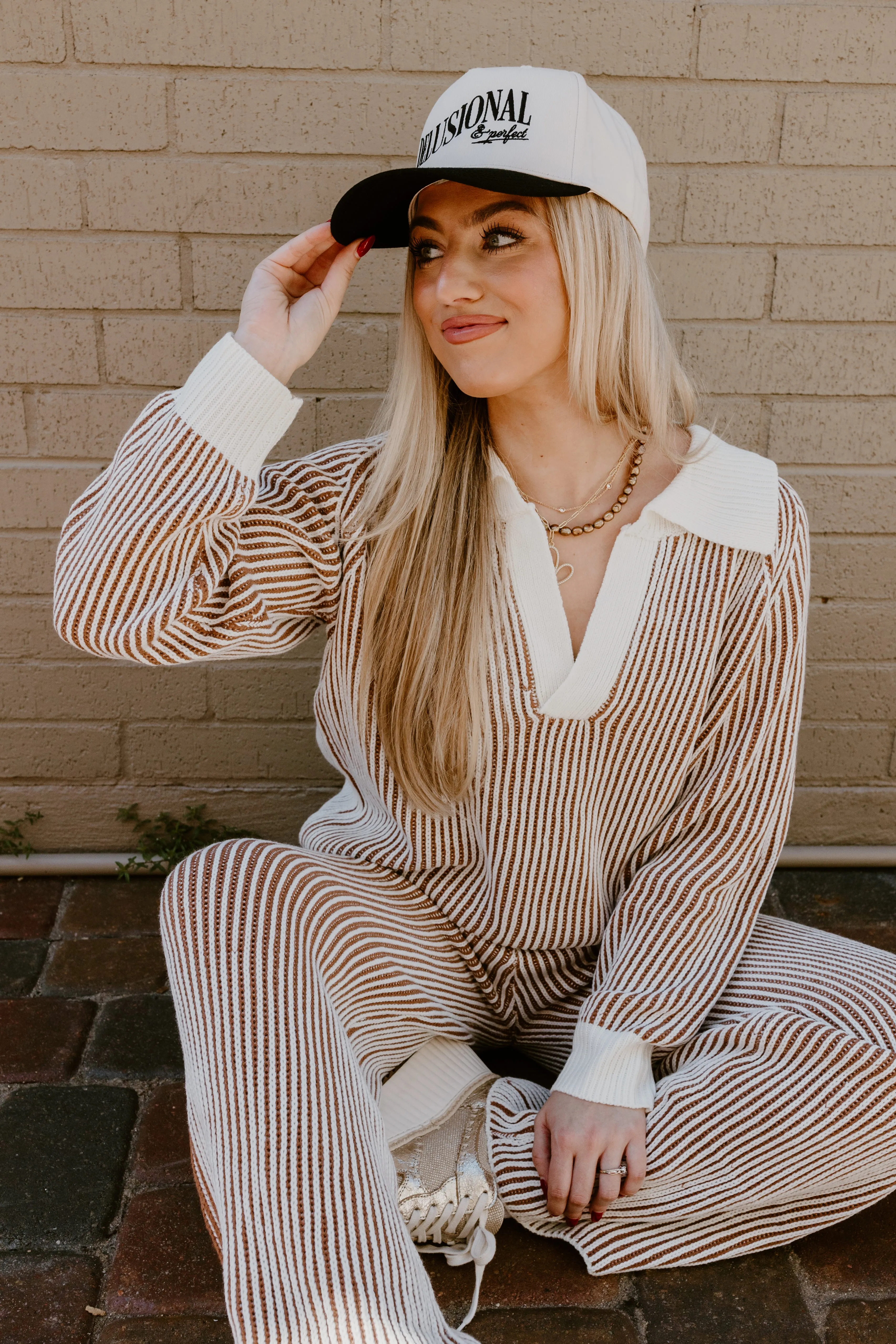 Ivory and Cinnamon Ribbed Sweater and Pant Set