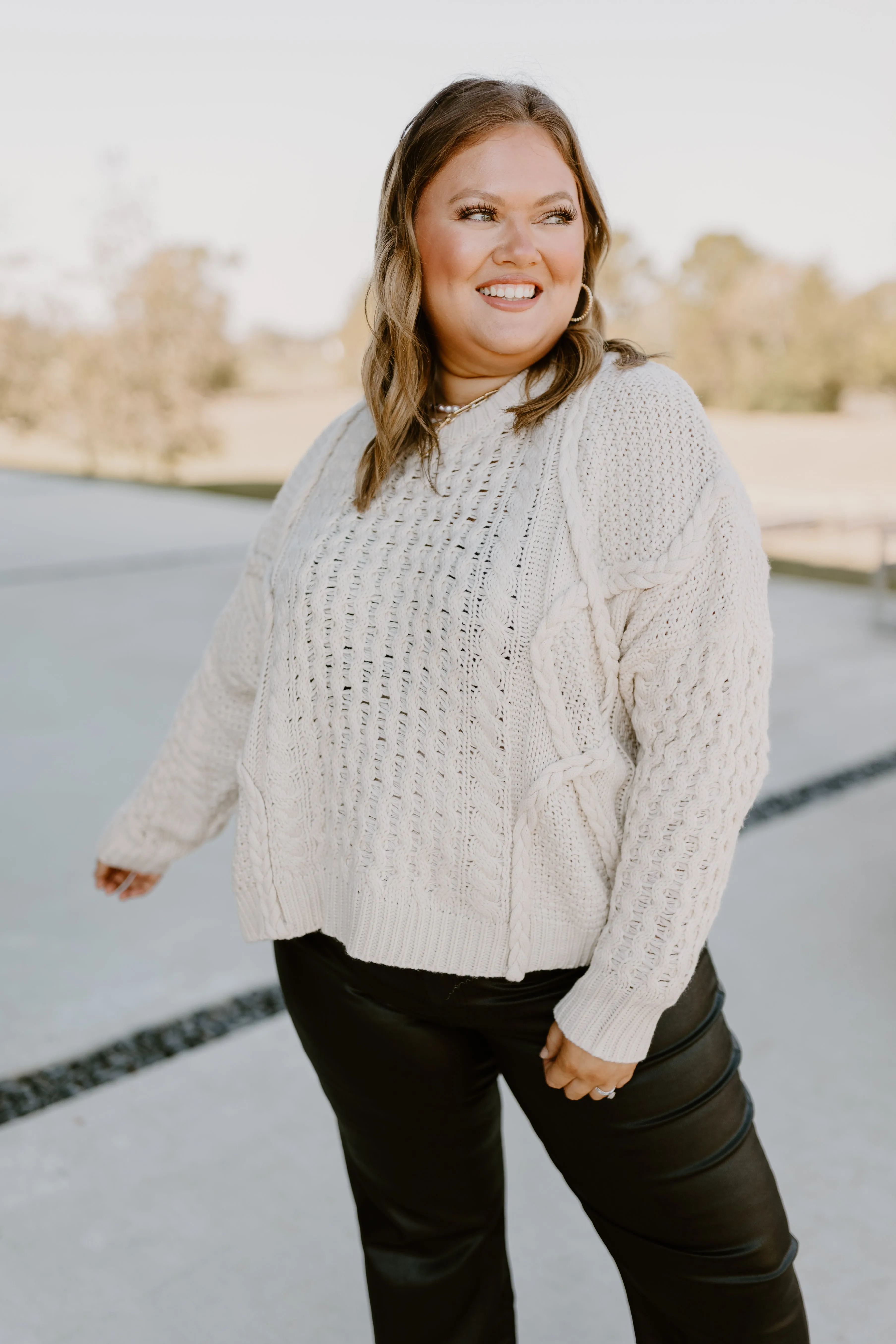 Ivory Mixed Braided Cable Knit Sweater