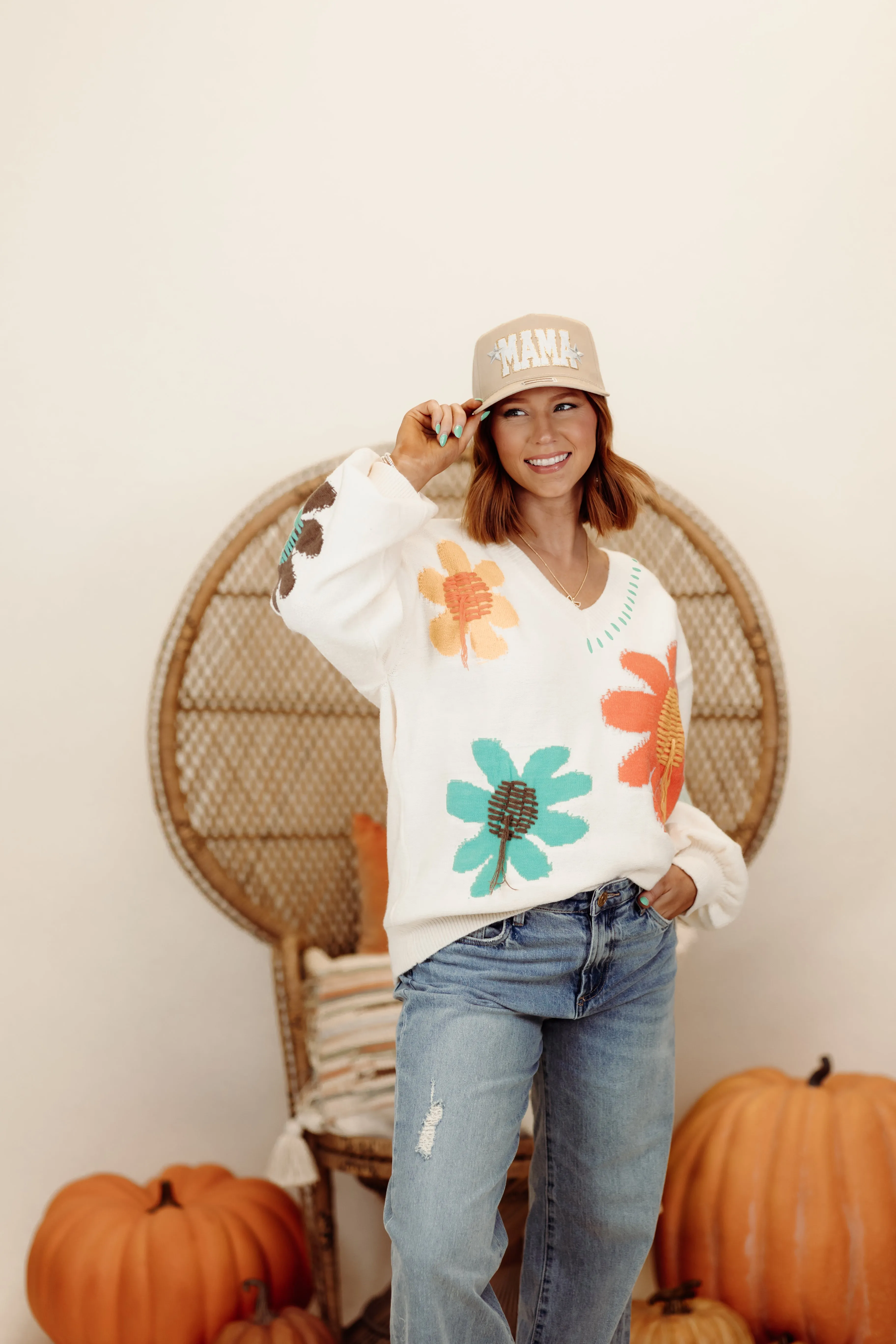 Ivory Multi Floral Oversized Comfy Sweater