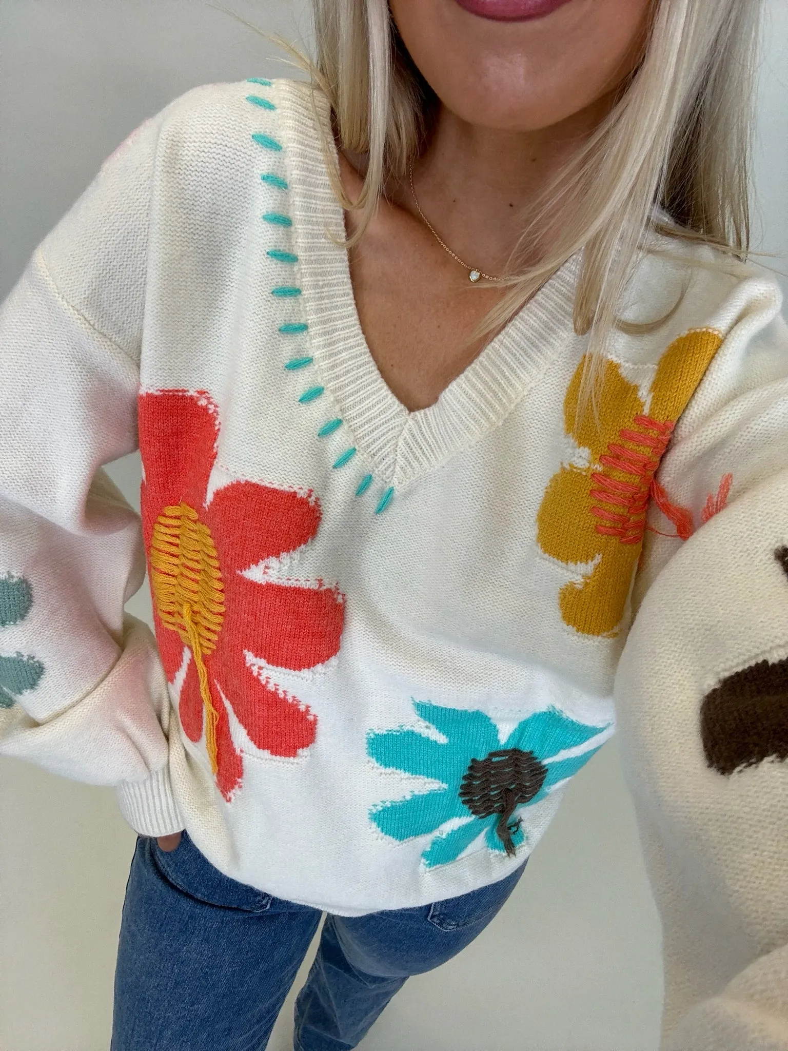 Ivory Multi Floral Oversized Comfy Sweater